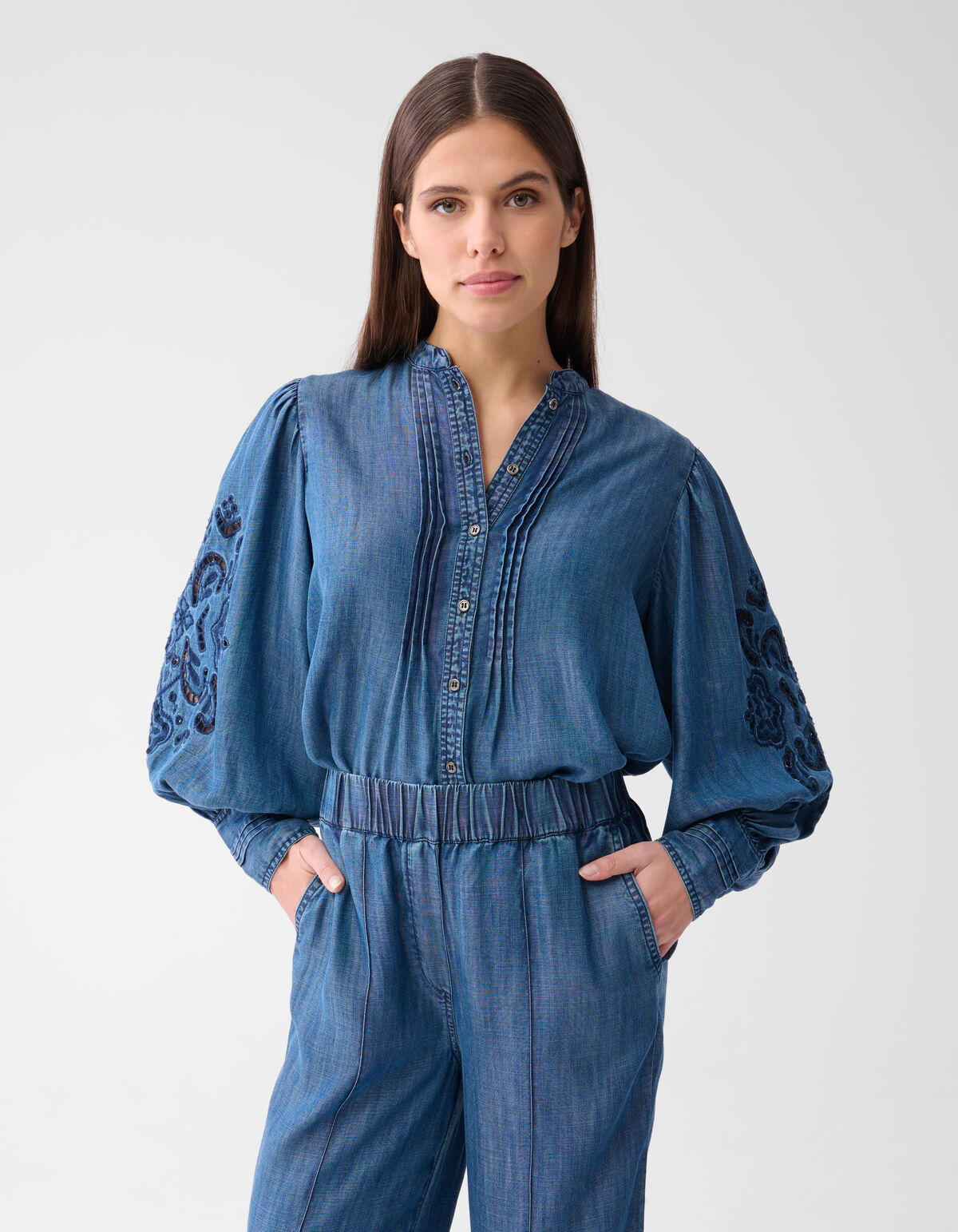 Pintuck Stickerei Bluse Blau von Mieke SHOEBY WOMEN
