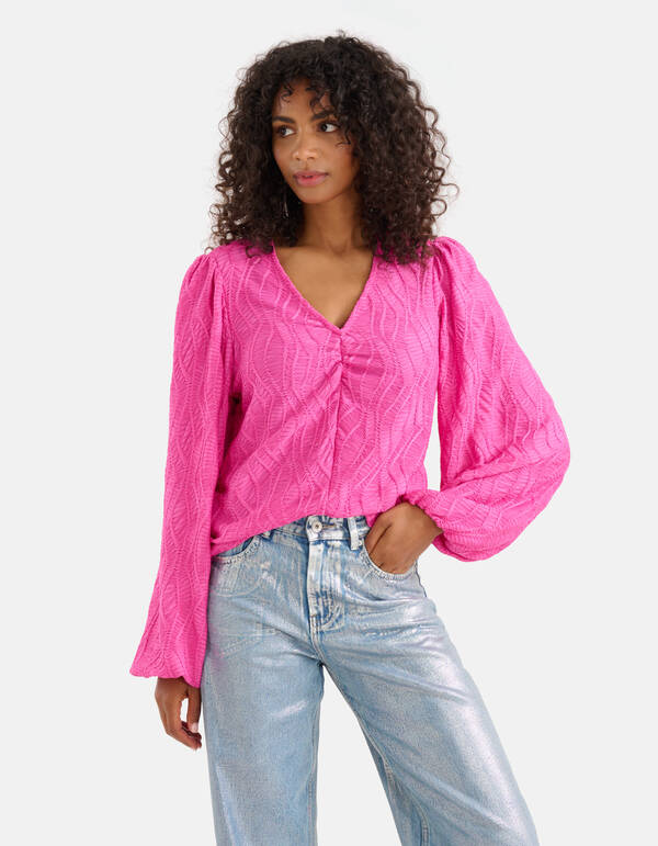 Texturiertes Top mit V-Ausschnitt Rosa SHOEBY WOMEN
