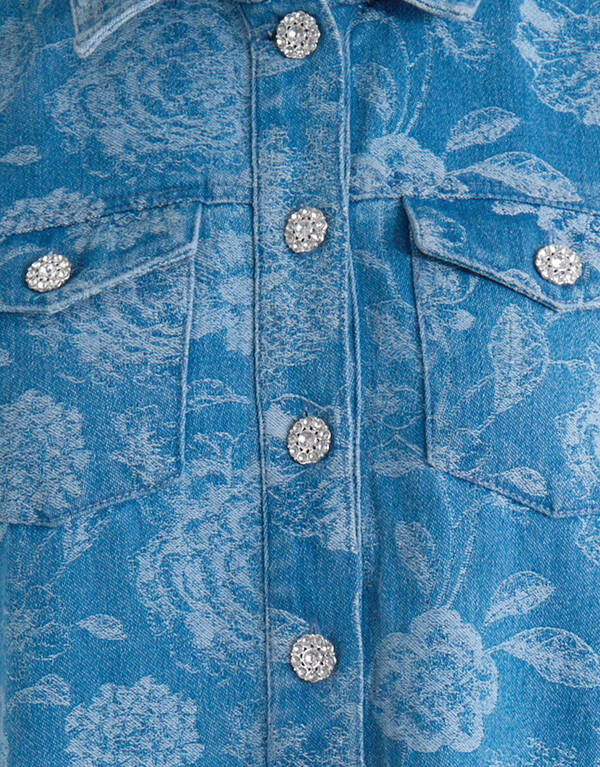 Denim Jacquard Midikleid Blau SHOEBY WOMEN