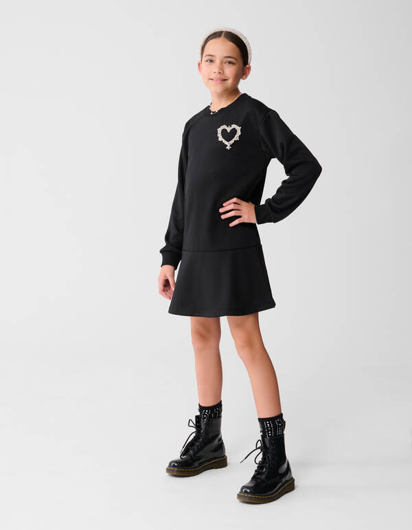 Schwarzes Sweatshirtkleid mit Herzchenmuster SHOEBY GIRLS