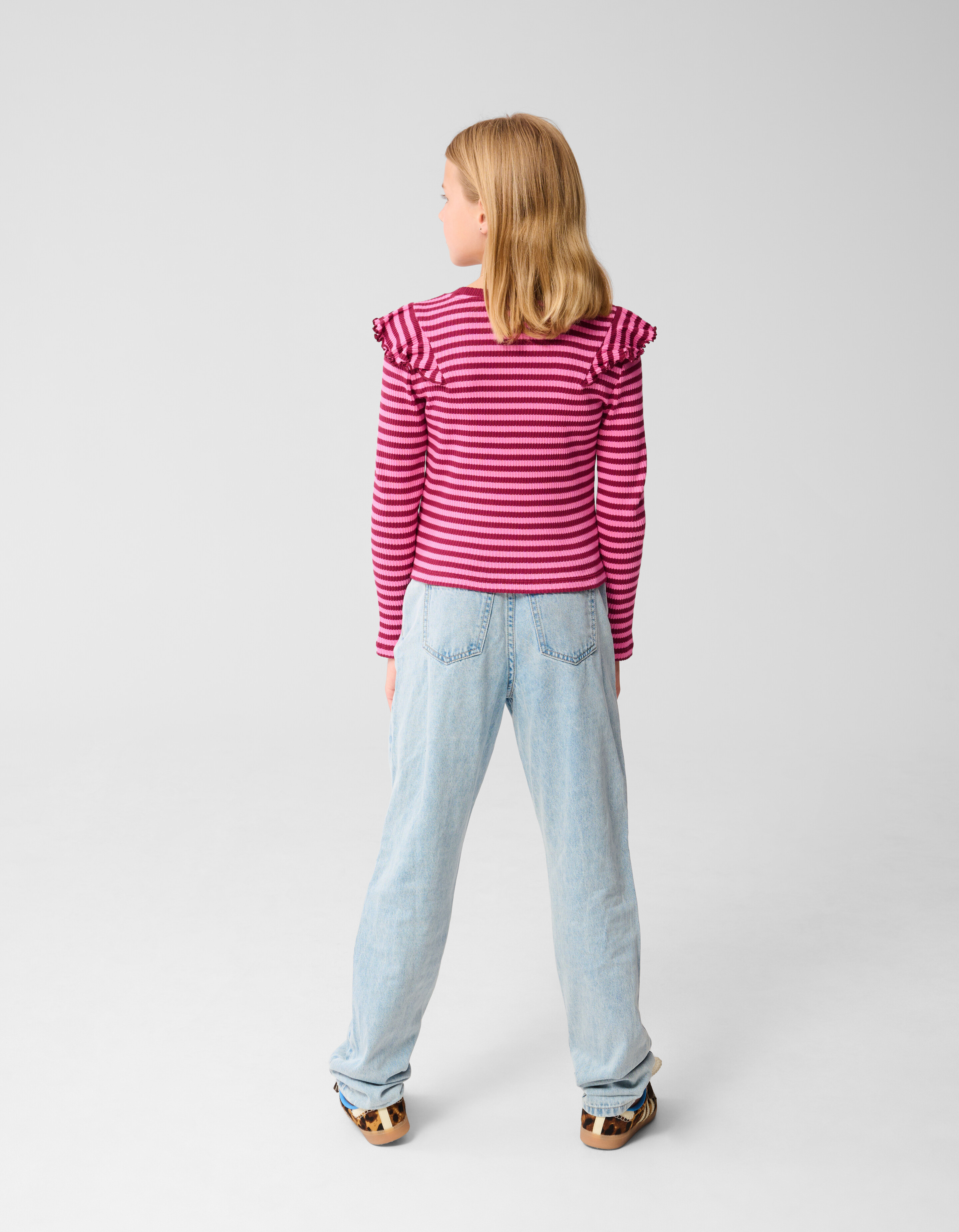 Gestreiftes Rüschentop Dunkelrot SHOEBY GIRLS