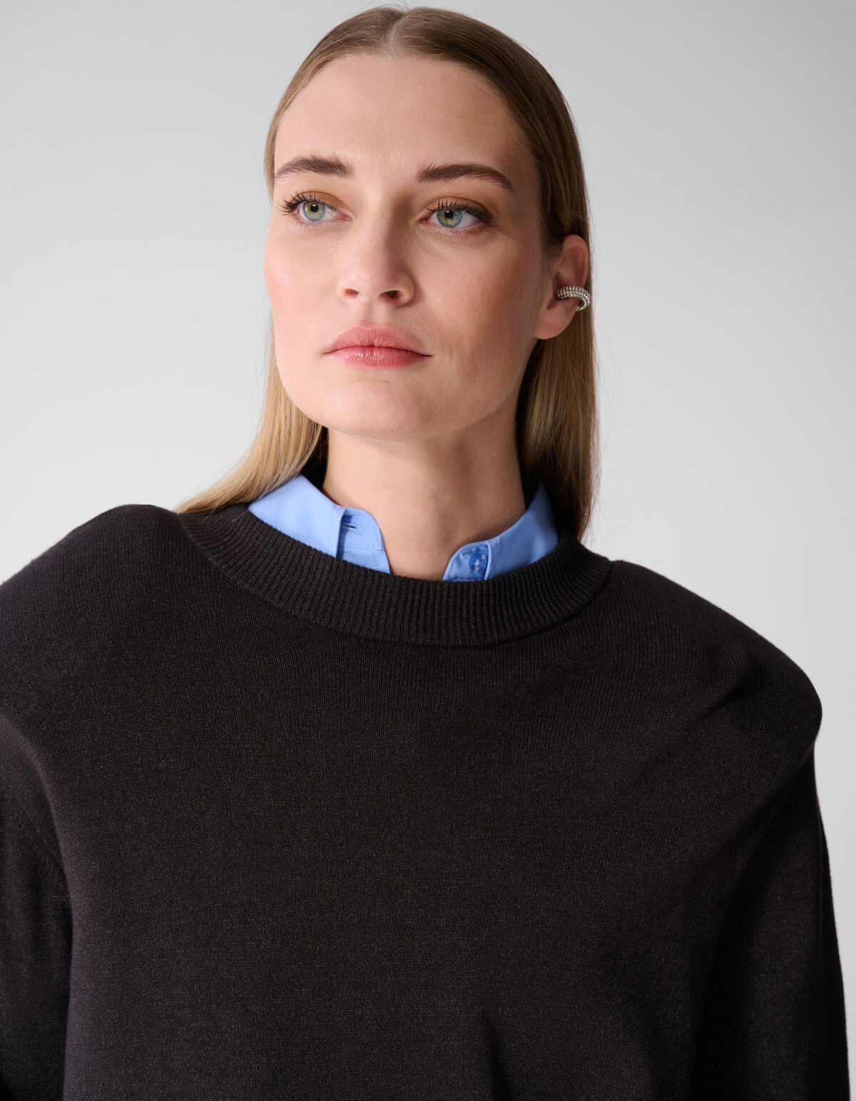 Shoulderpadded Strickpullover Dunkelgrau SHOEBY WOMEN