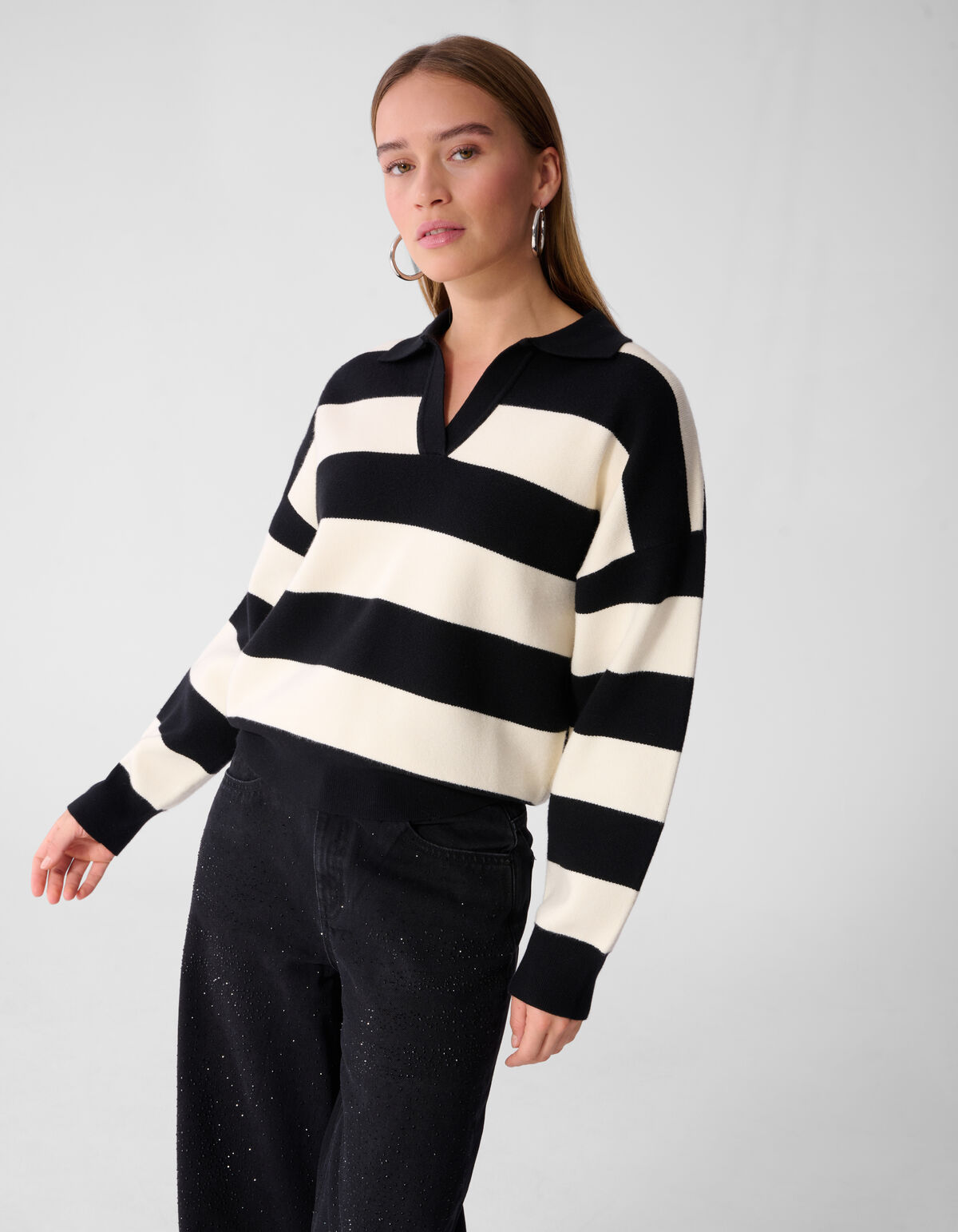 Gestreifte Strickpolo Schwarz/Wei&szlig; SHOEBY WOMEN