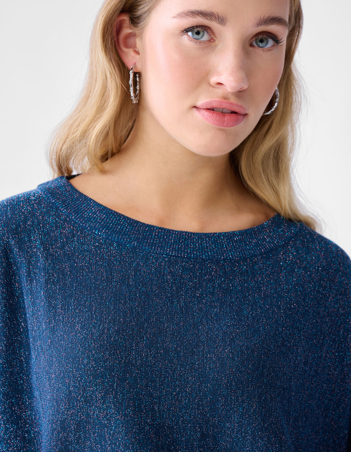 Glitzer Fledermaus&auml;rmel Pullover Blau SHOEBY WOMEN