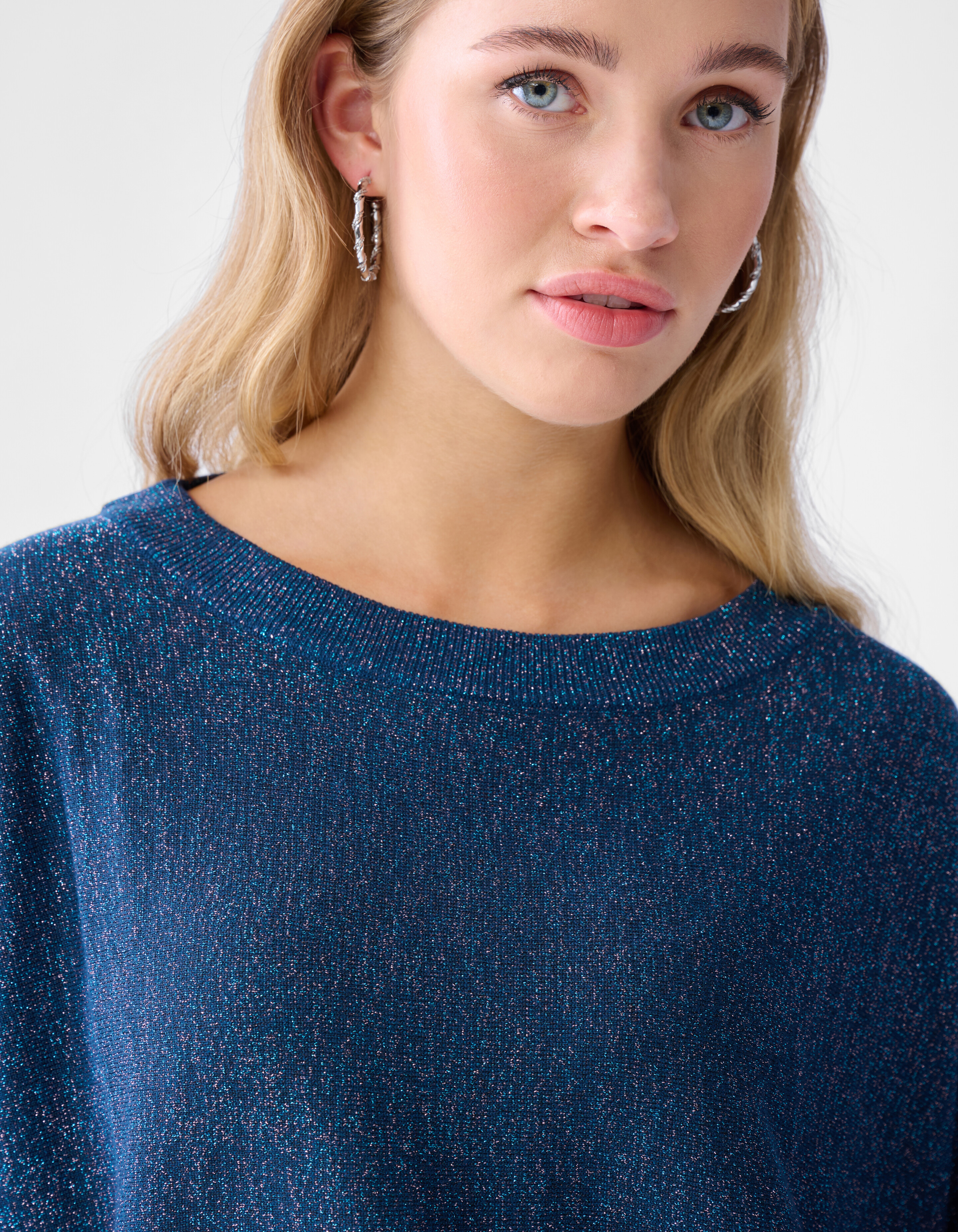 Glitzer Fledermausärmel Pullover Blau SHOEBY WOMEN