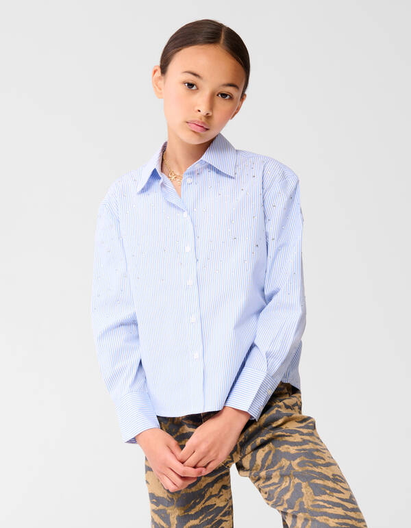 Gestreifte Strass Bluse Himmelblau SHOEBY GIRLS