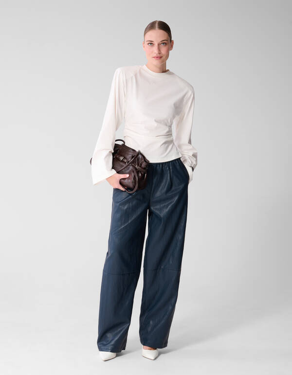 Vegane Leder Barrel Fit Hose Dunkelblau SHOEBY WOMEN
