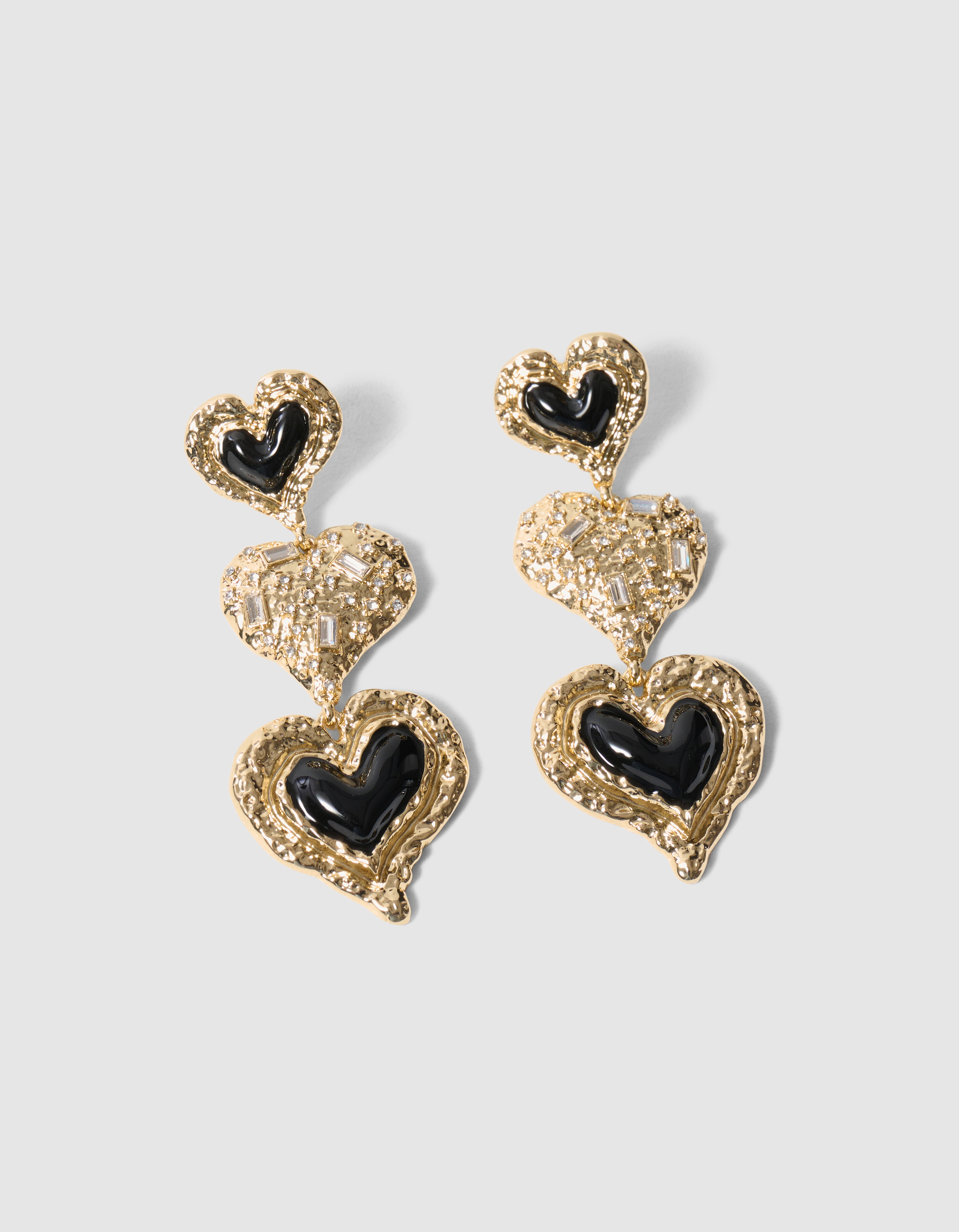 Triple Herz Ohrringe Schwarz/Gold SHOEBY ACCESSOIRES