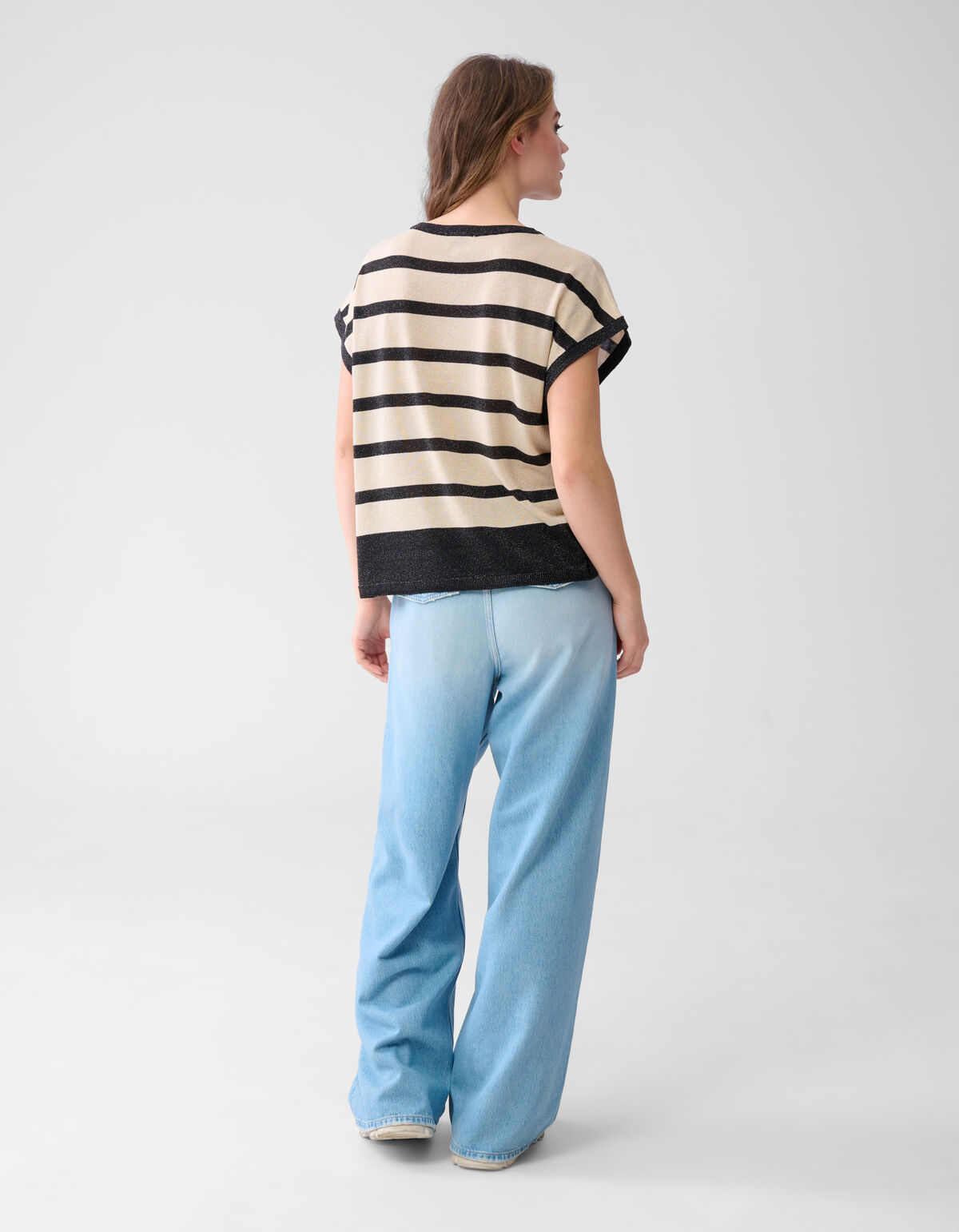 Glitter Gestreept T-shirt Gebroken Wit/Zwart SHOEBY WOMEN