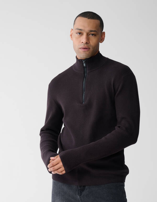 Pullover mit halbem Reißverschluss, Strick, Dunkel SHOEBY MEN