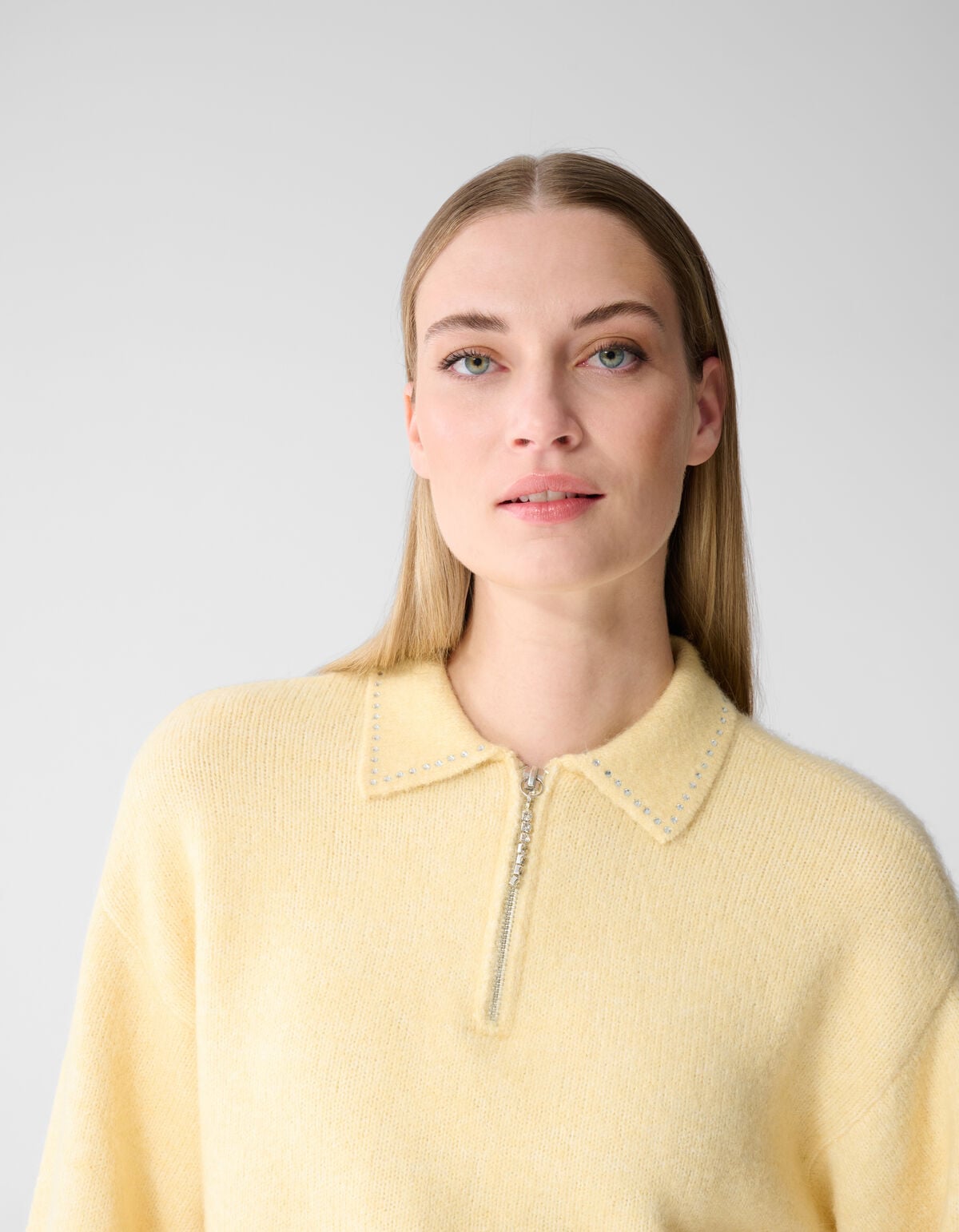 Zip Polo Strickpullover gelb SHOEBY WOMEN
