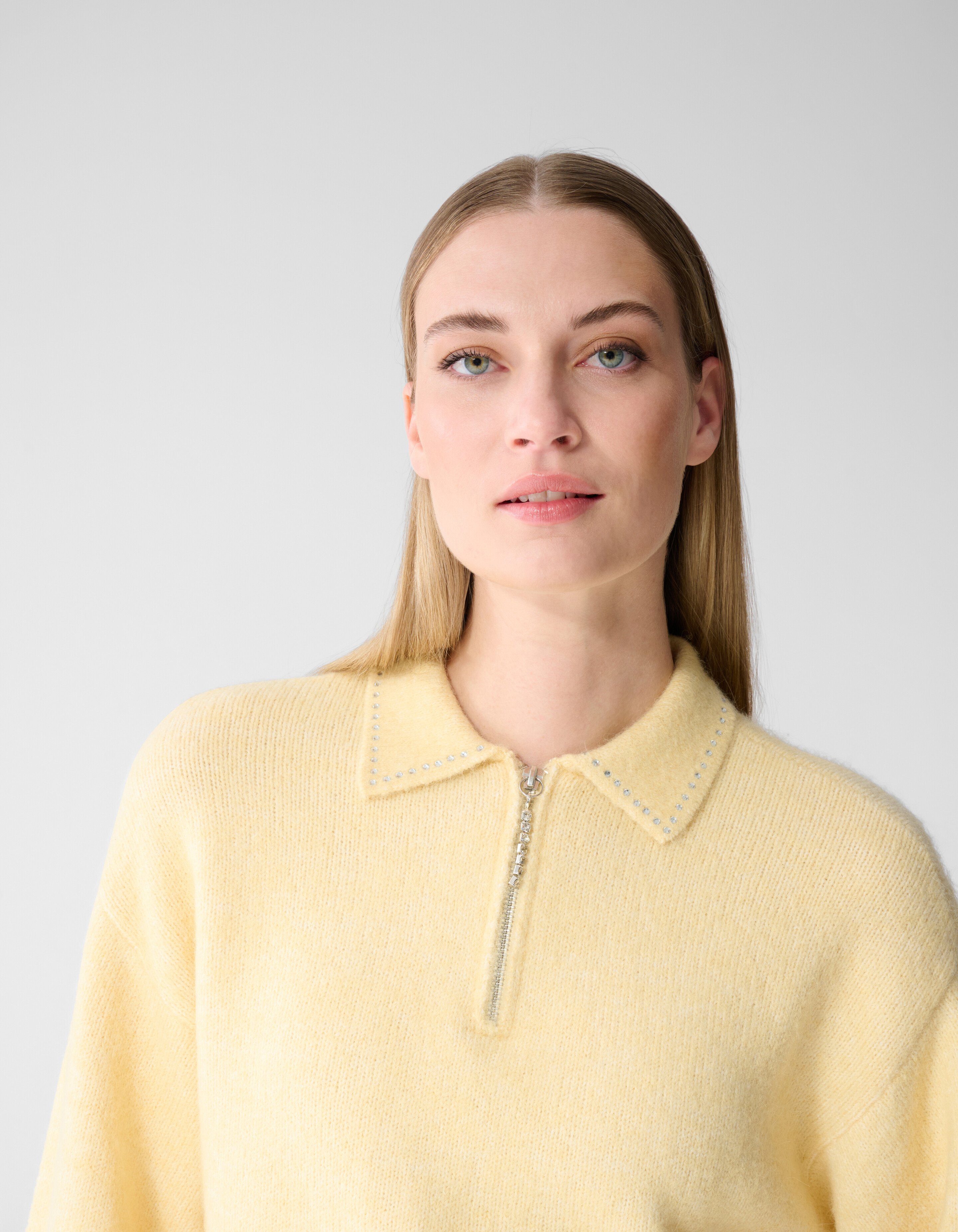 Zip Polo Strickpullover gelb SHOEBY WOMEN