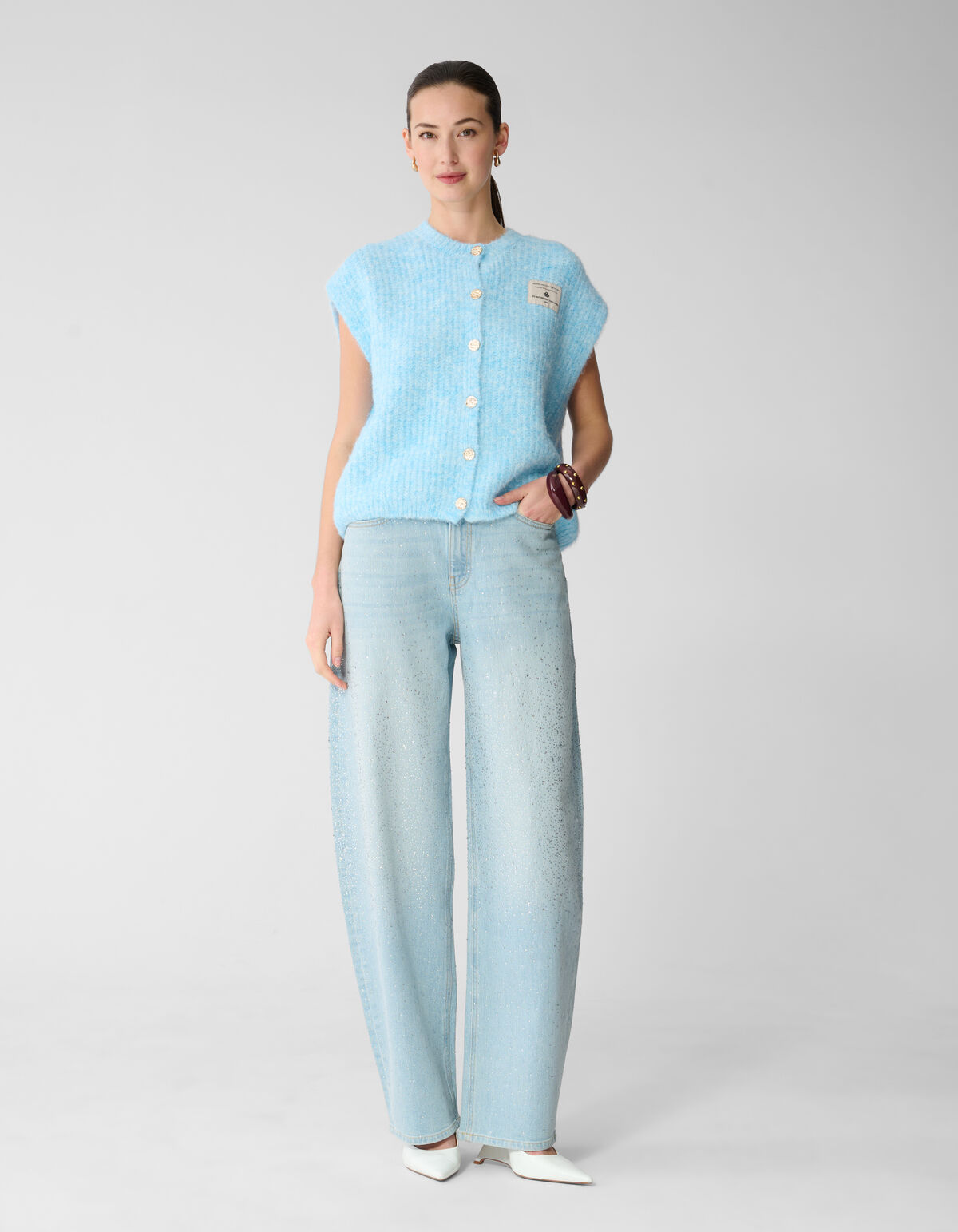 Strass-Wasserfall-Jeans mit Barrel-Passform, geble SHOEBY WOMEN