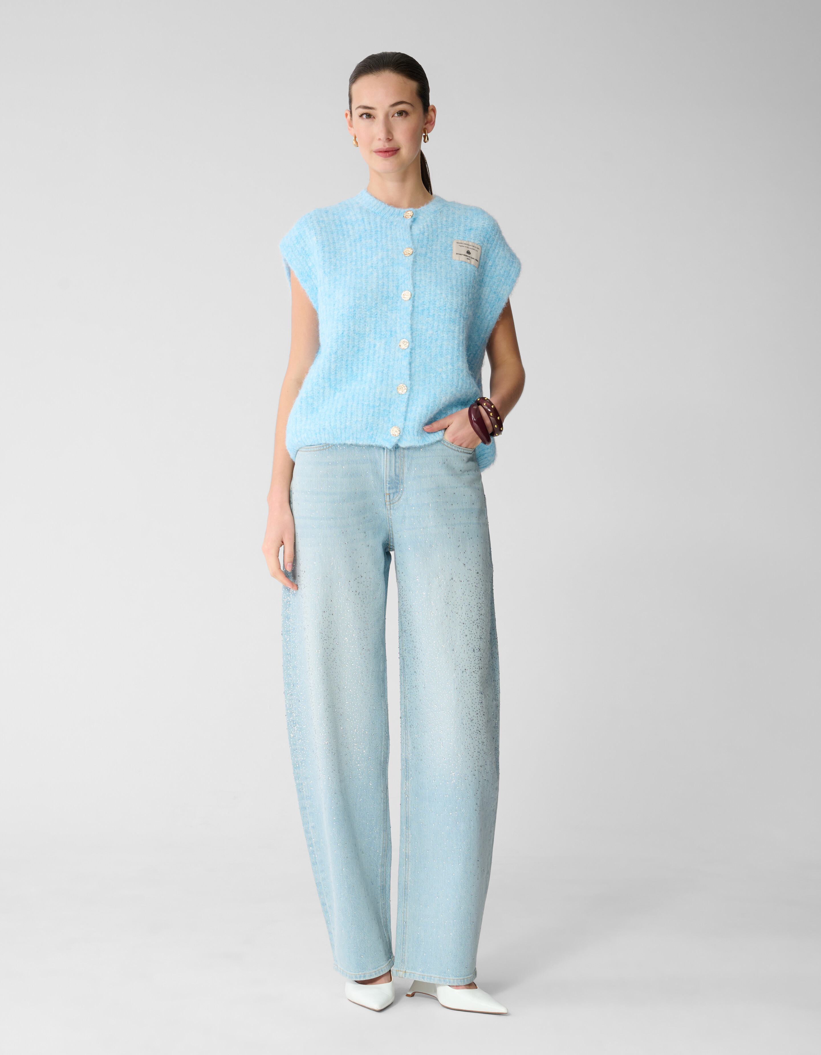 Strass-Wasserfall-Jeans mit Barrel-Passform, geble SHOEBY WOMEN