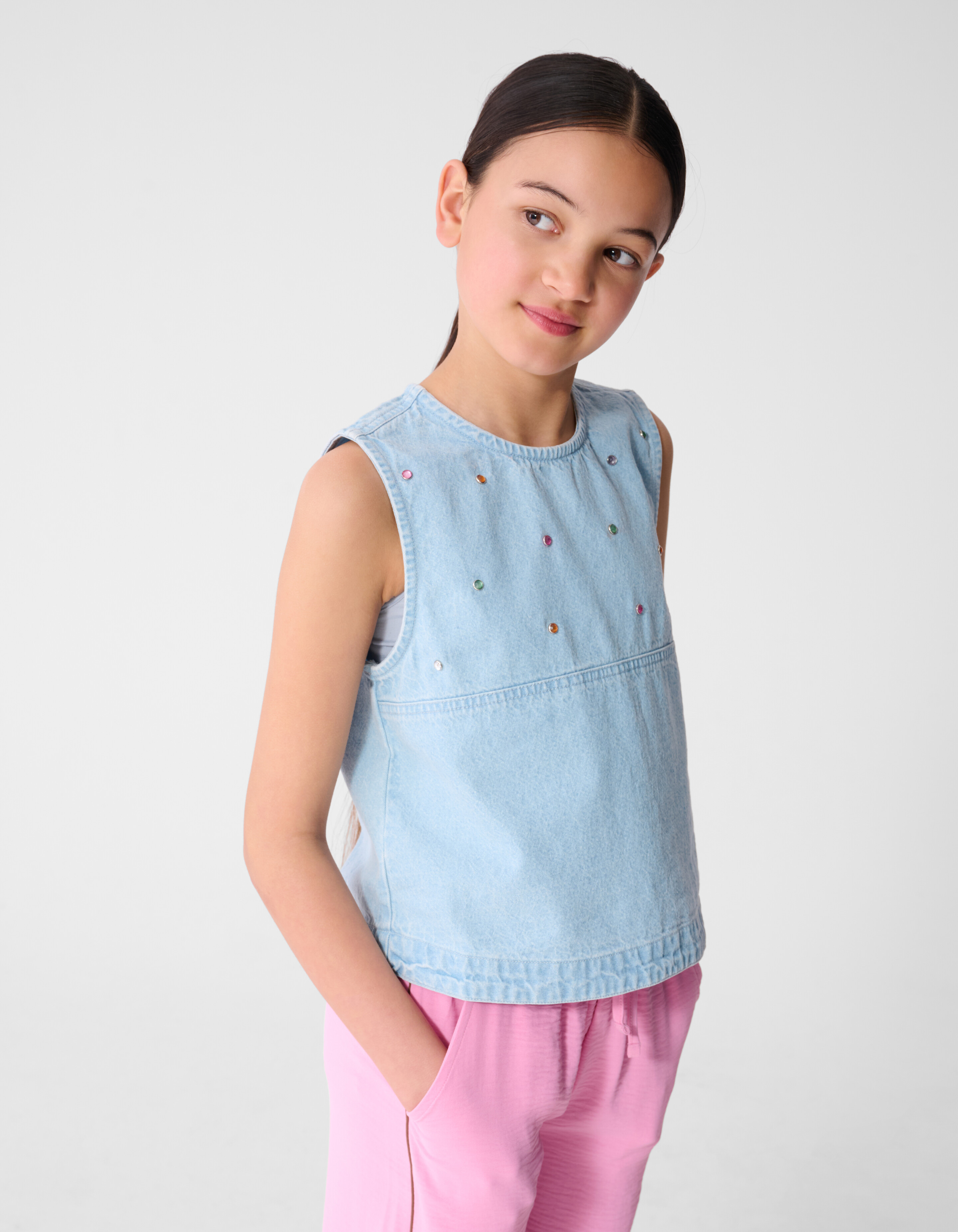 Strass Denim Top Hellblau SHOEBY GIRLS