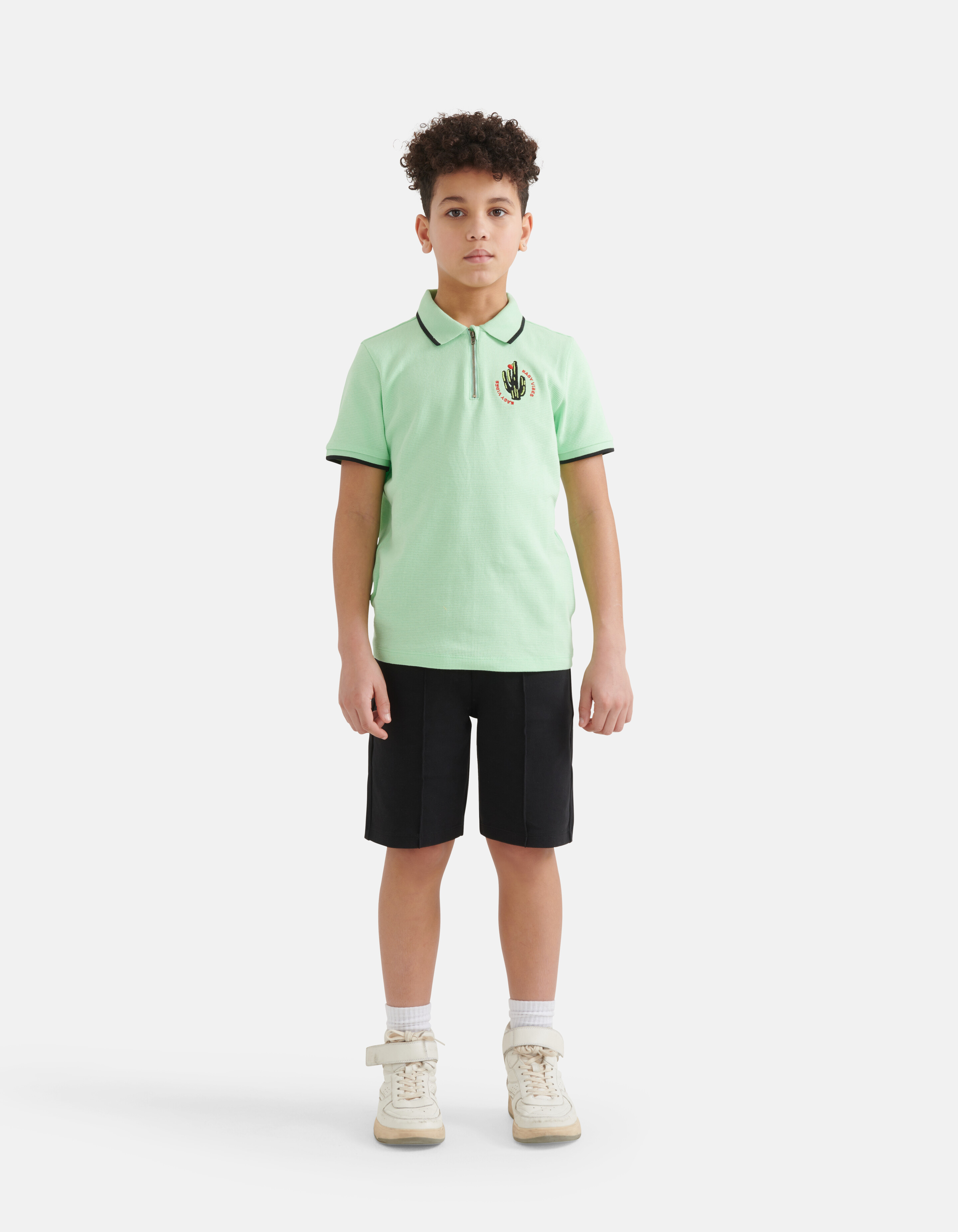 Struktur Zipper Polo Hellgrün SHOEBY BOYS