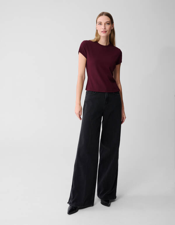 Geripptes T-Shirt, Dunkelrot SHOEBY WOMEN