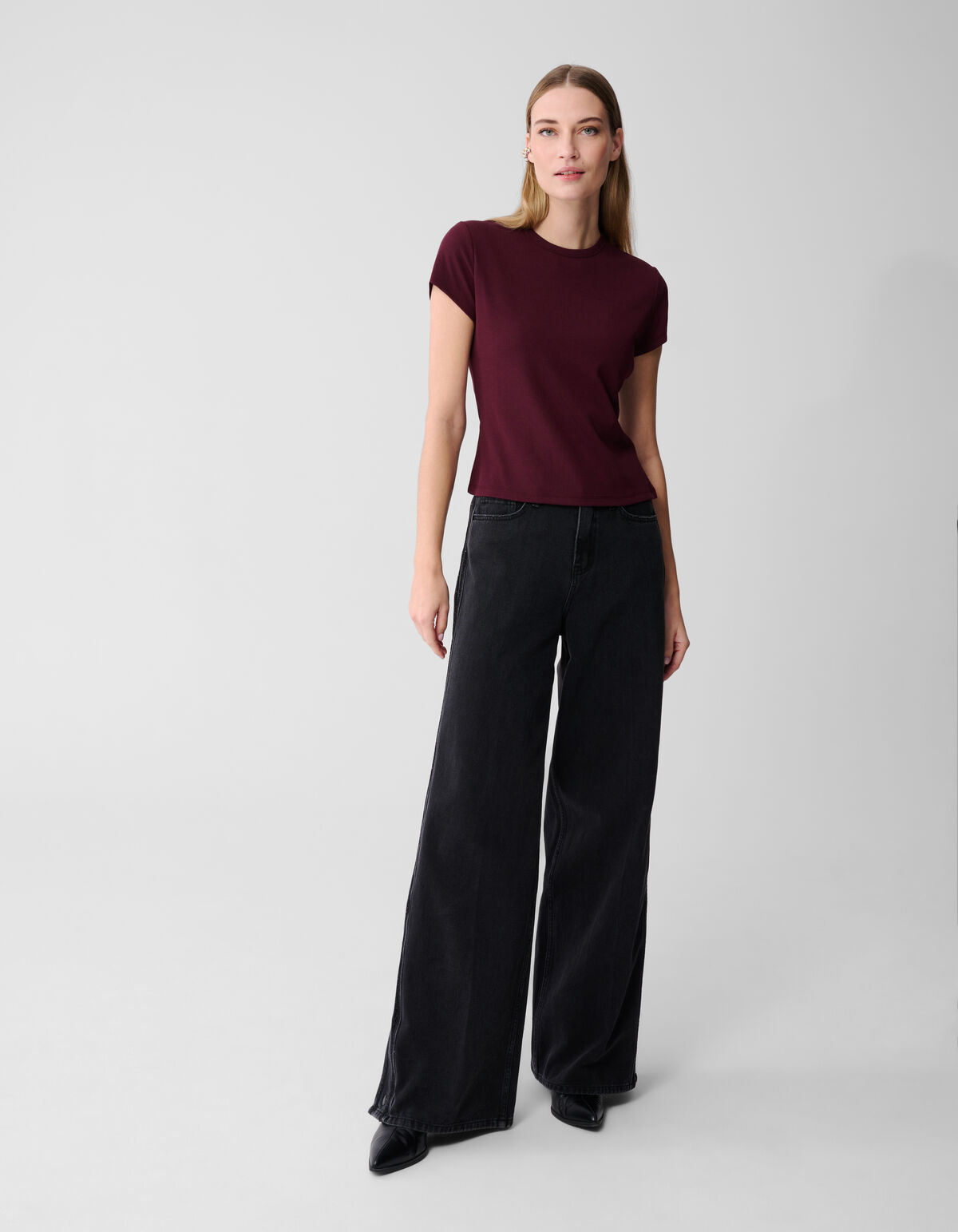 Geripptes T-Shirt, Dunkelrot SHOEBY WOMEN