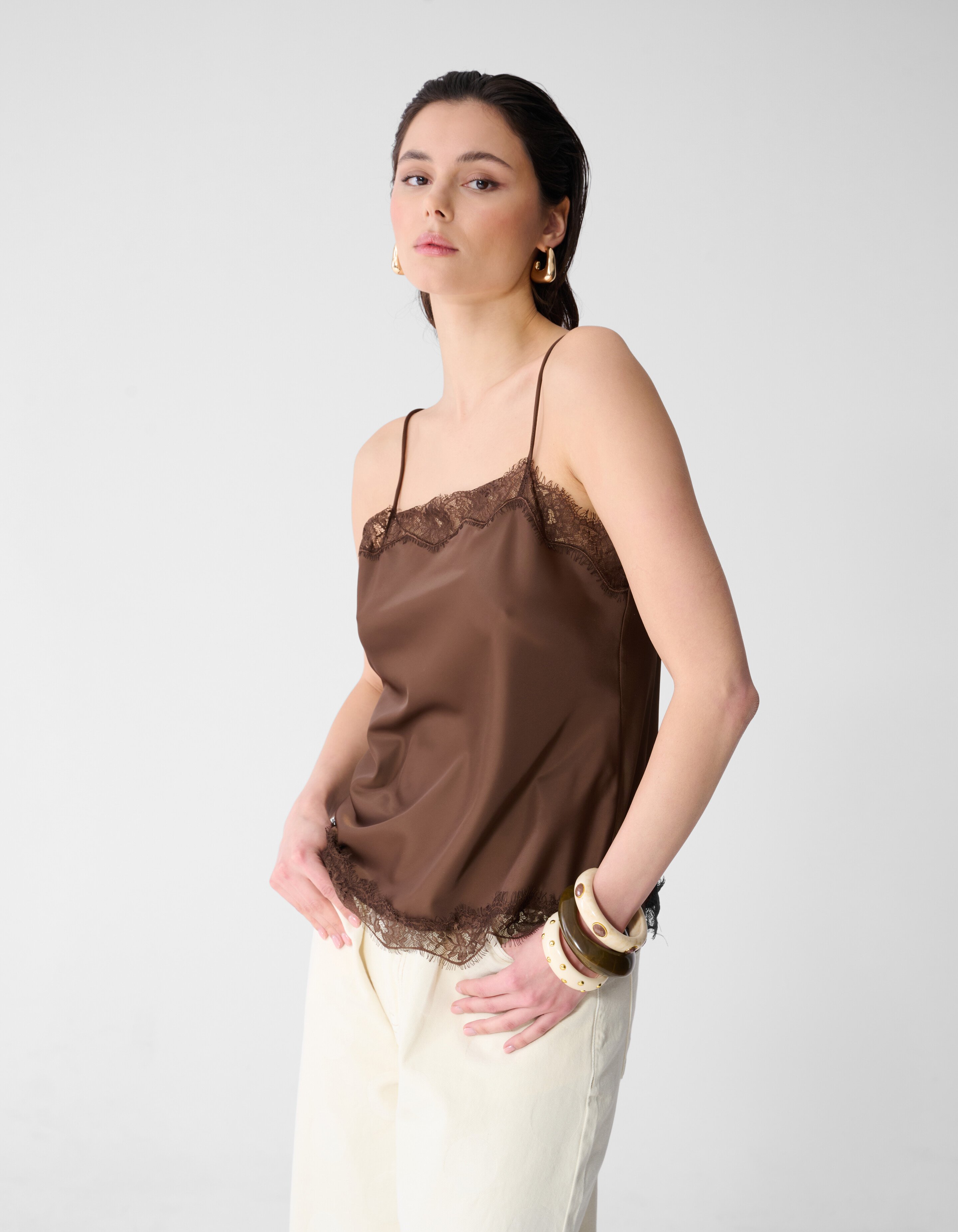 Satin-Top in Braun SHOEBY WOMEN