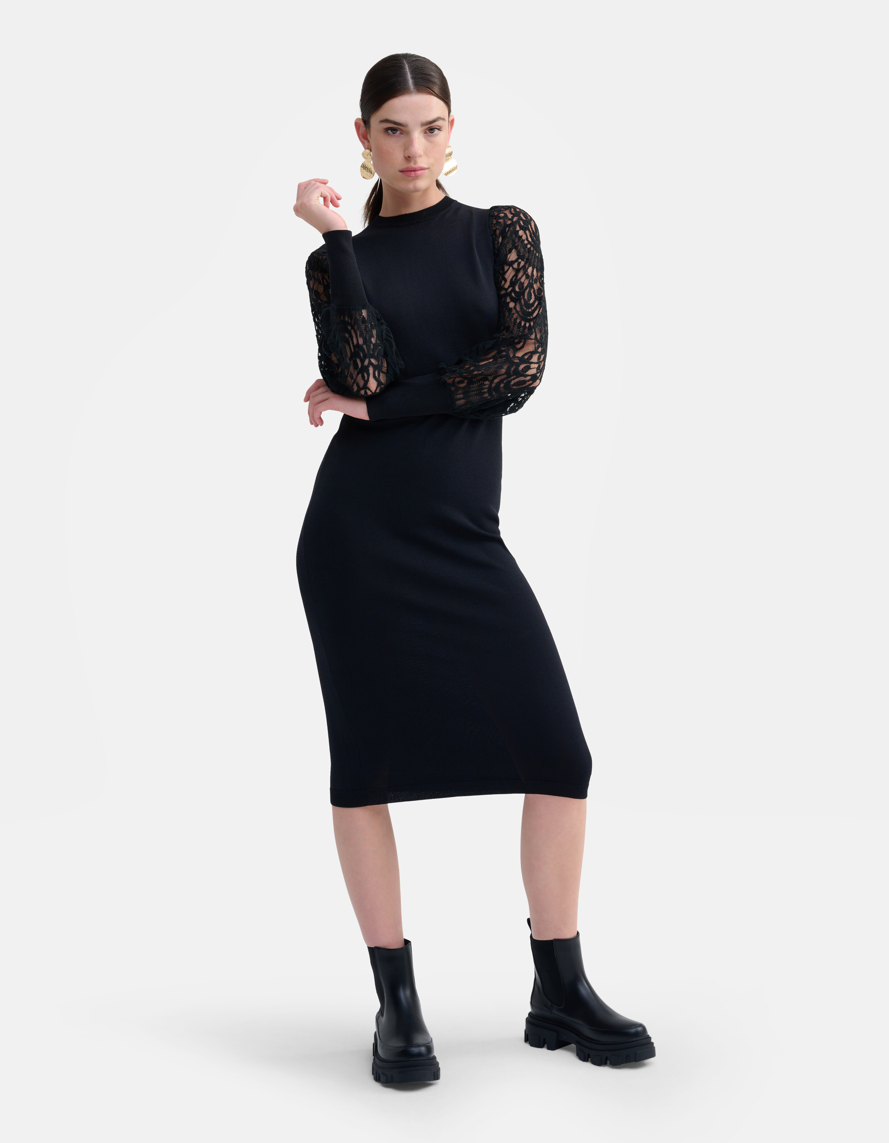 Kleid mit Spitzenärmeln Schwarz SHOEBY WOMEN