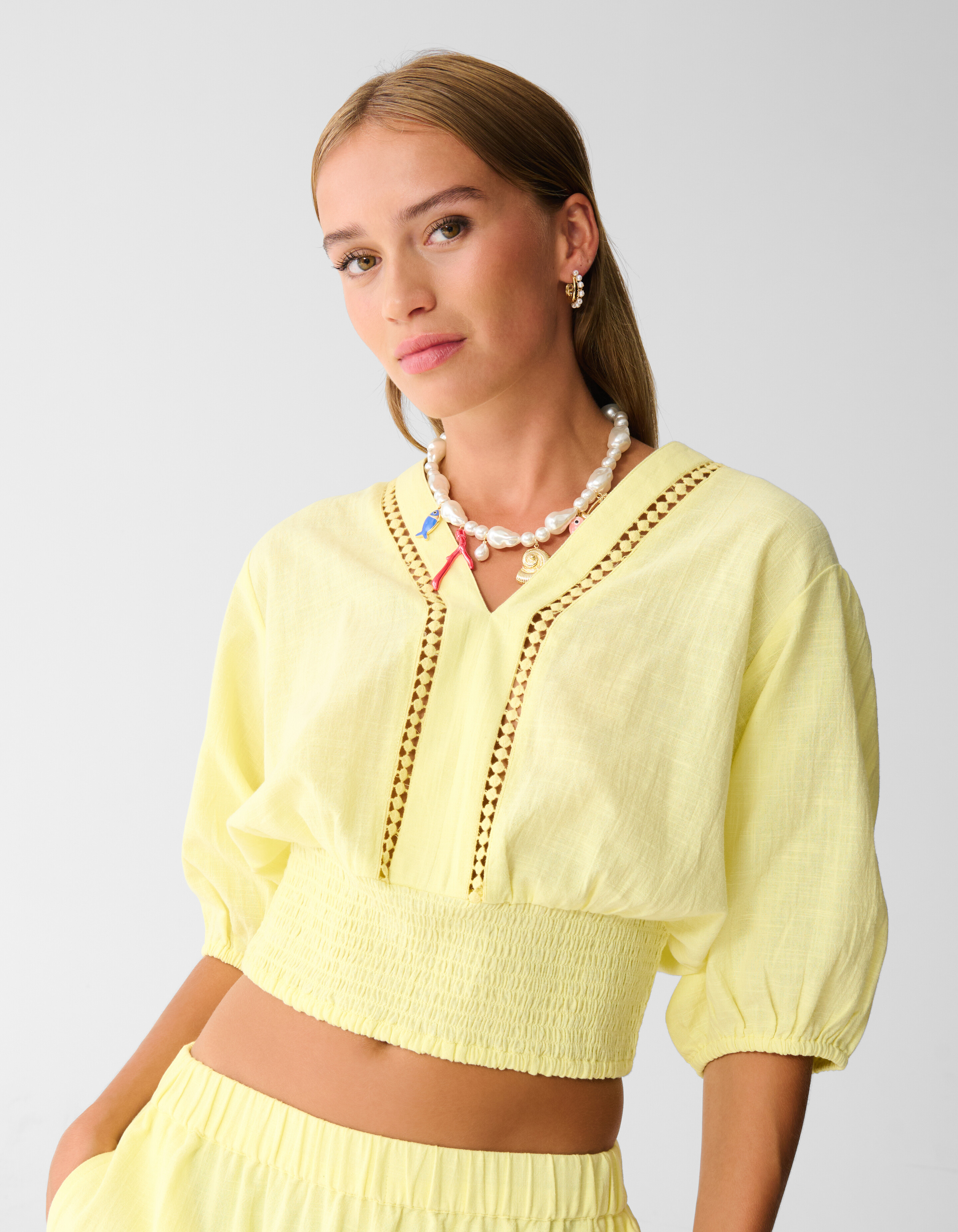 Besticktes Crop Top Hellgelb SHOEBY WOMEN