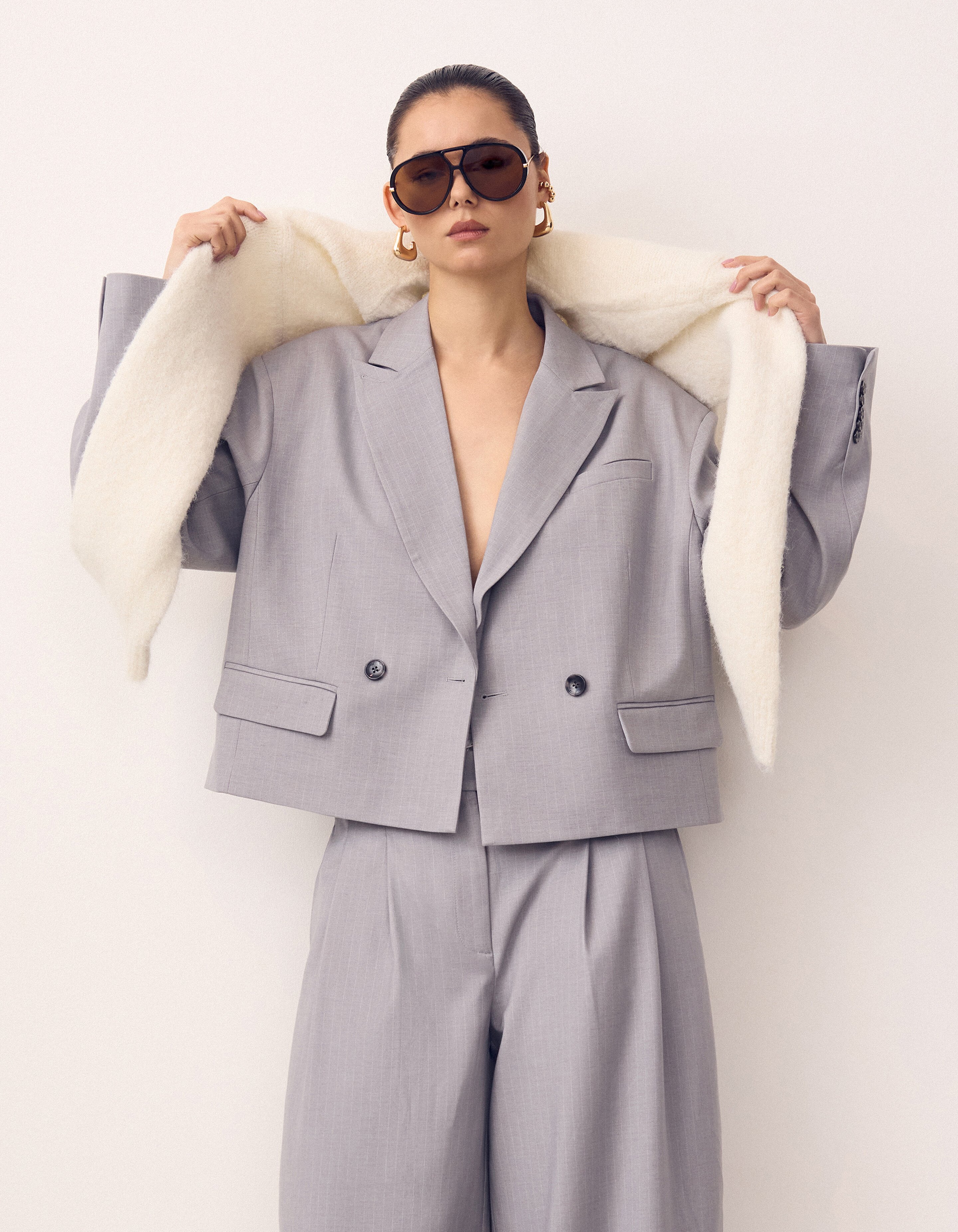 Taillierter Nadelstreifenblazer Hellgrau SHOEBY WOMEN