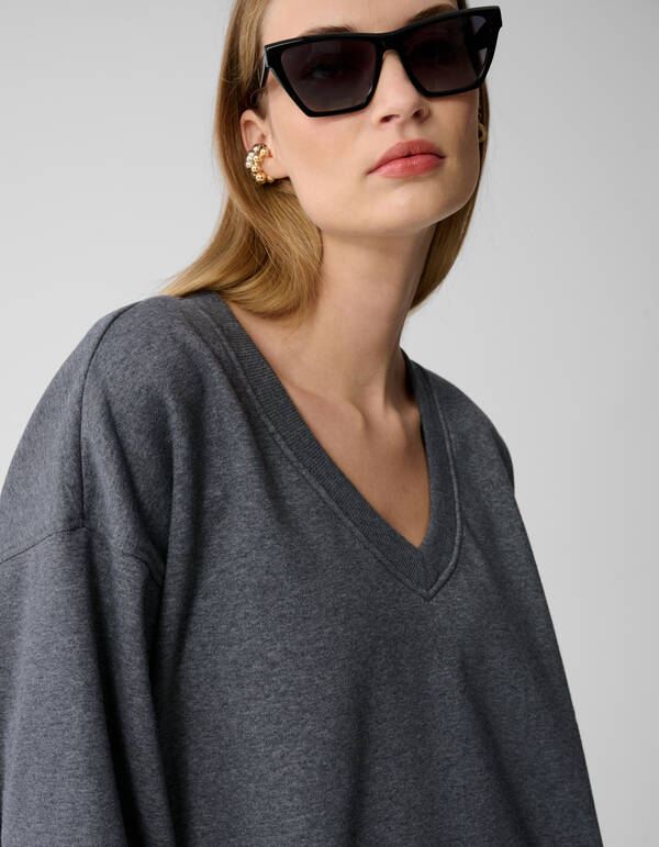 Oversized-Pullover mit V-Ausschnitt Dunkelgrau Von SHOEBY WOMEN