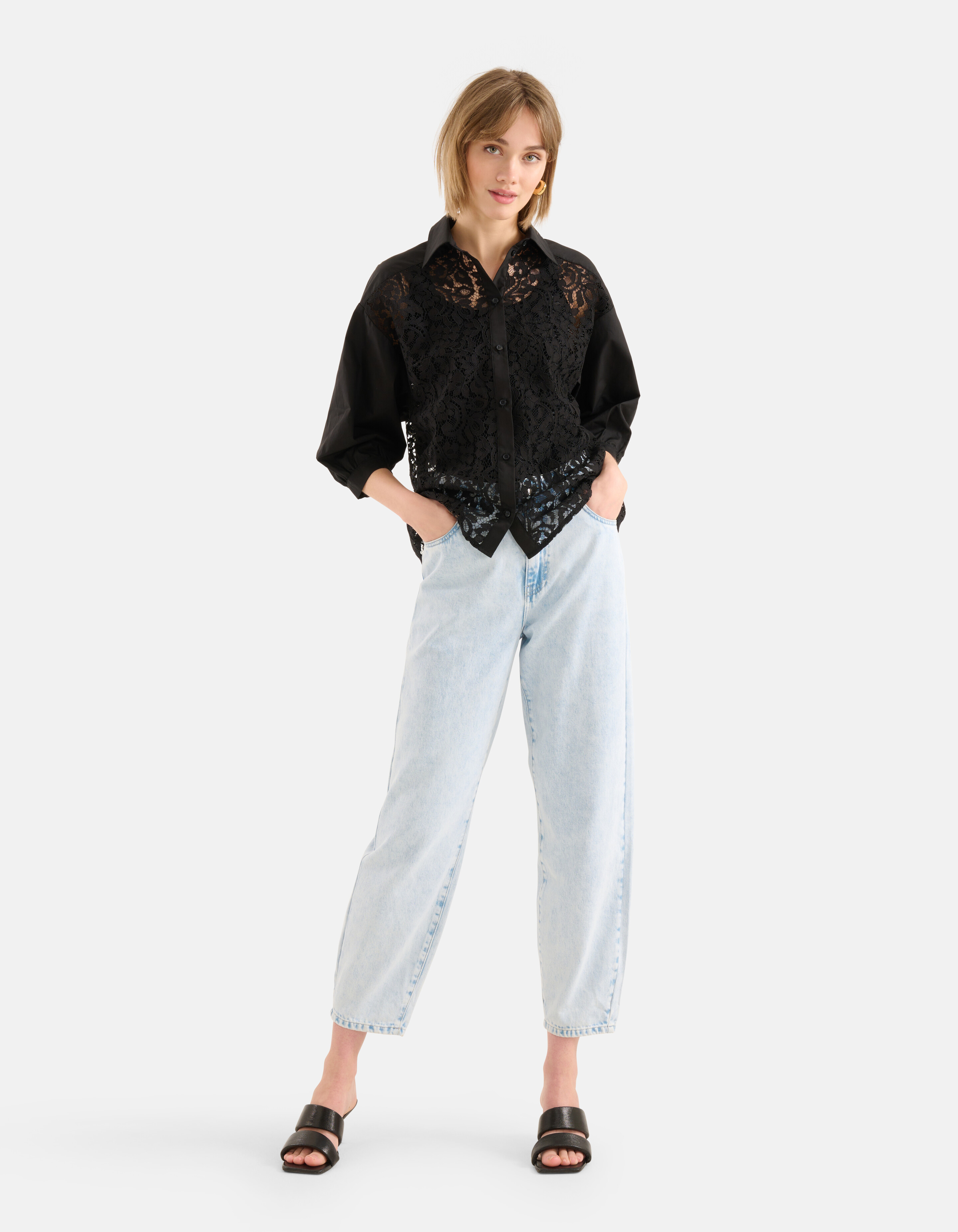 Bluse aus Spitzenpopeline Schwarz SHOEBY WOMEN