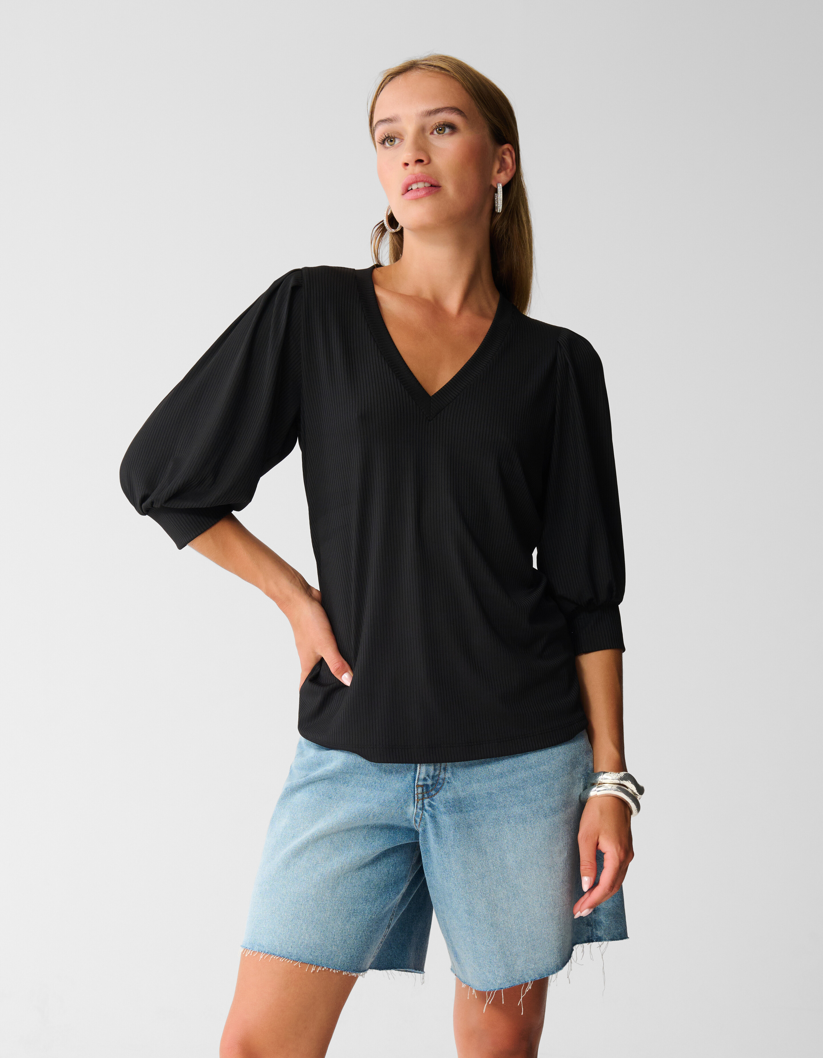 Rippen-Jersey-Top Schwarz SHOEBY WOMEN