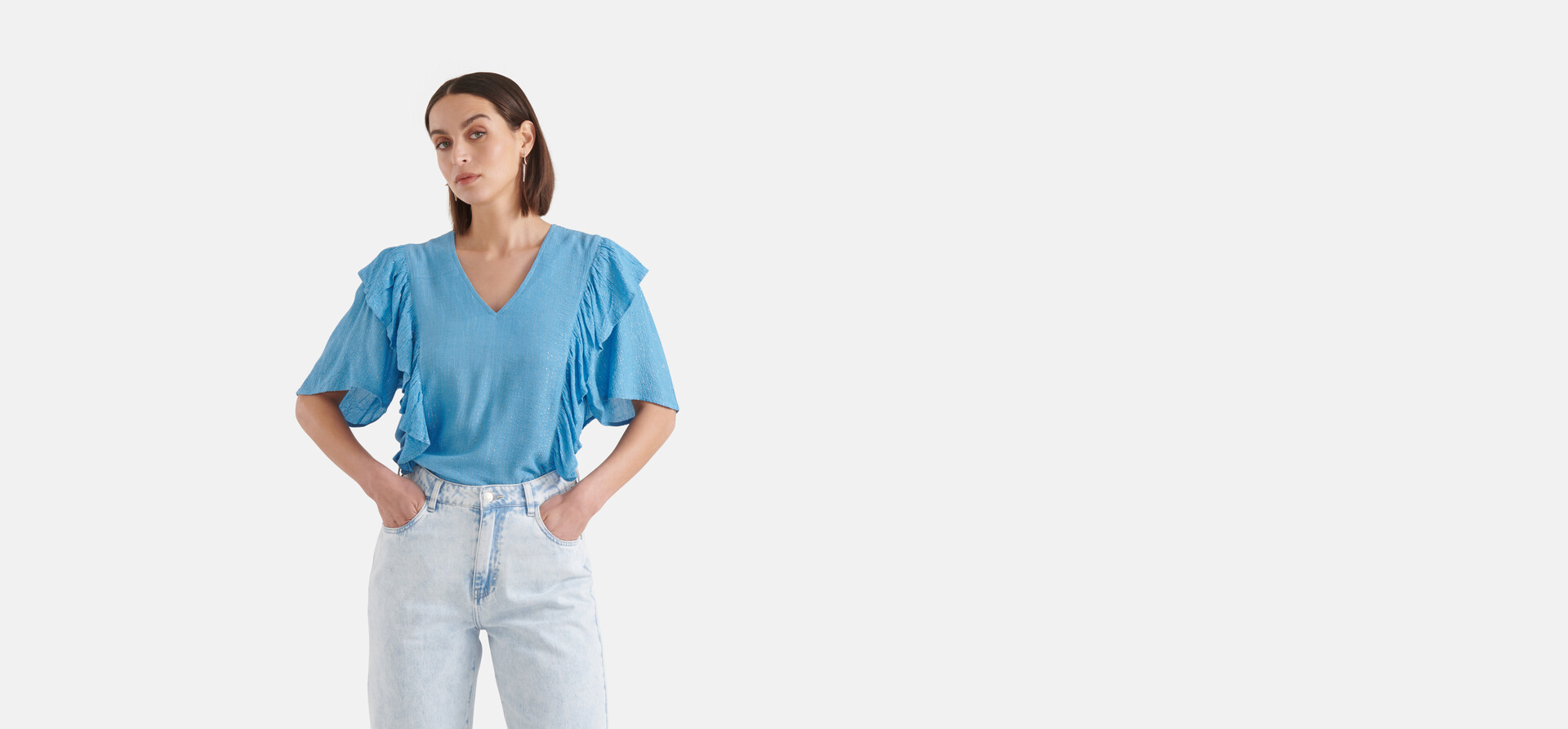Rüschen-Lurex-Top Blau SHOEBY WOMEN