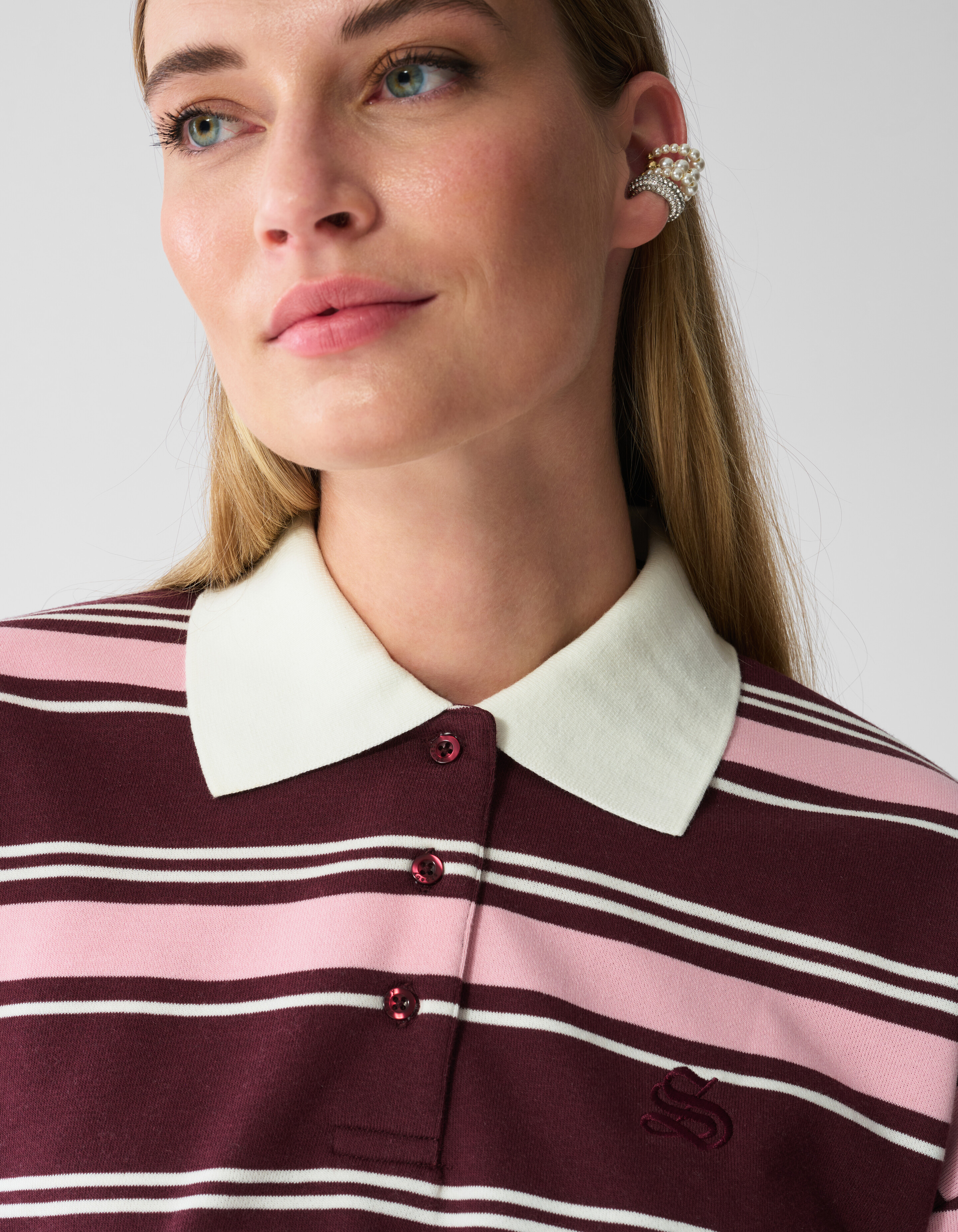 Gestreiftes Polo Longsleeve dunkelrot SHOEBY WOMEN