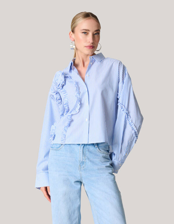 Gestreifte Rüschenbluse Hellblau SHOEBY WOMEN