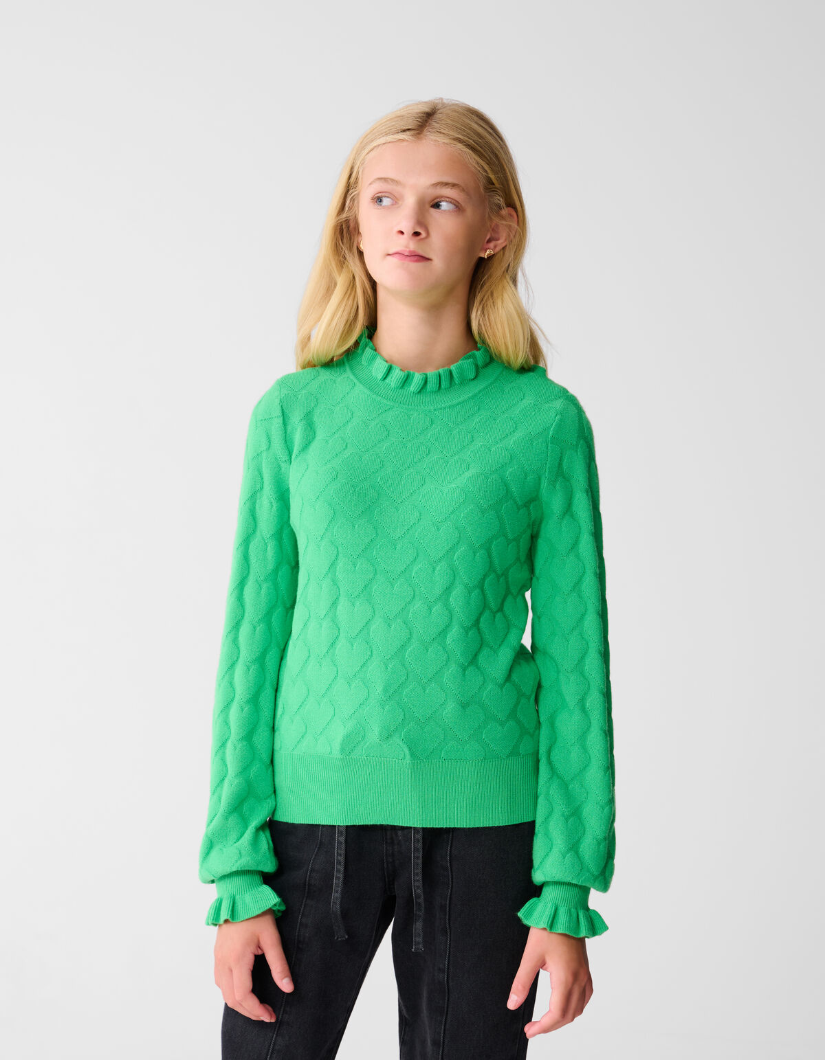 Stricktop mit Herzmotiv Grün SHOEBY GIRLS