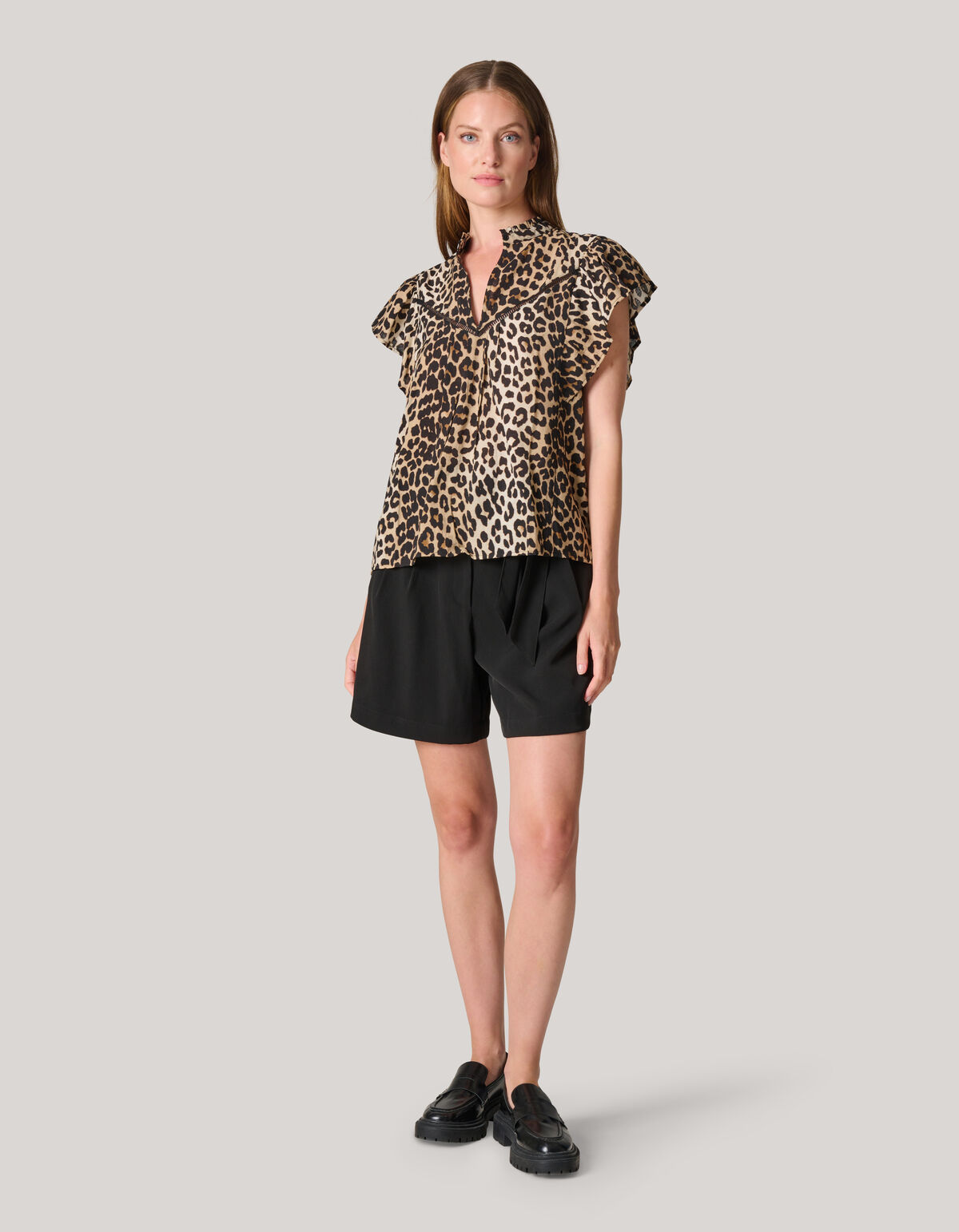 Leopard Ruffle Top Braun SHOEBY WOMEN