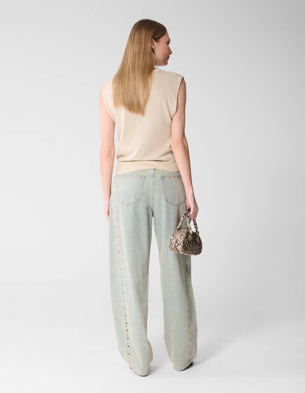 Glitzer-V-Ausschnitt-Top Sand SHOEBY WOMEN