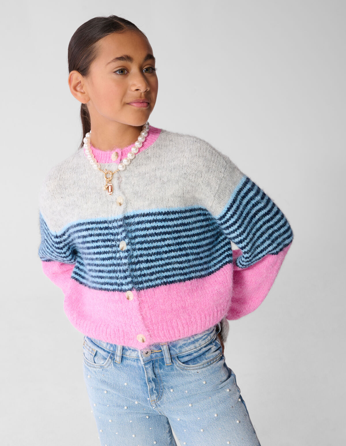 Fluffy Gestreifte Strickjacke Rosa SHOEBY GIRLS