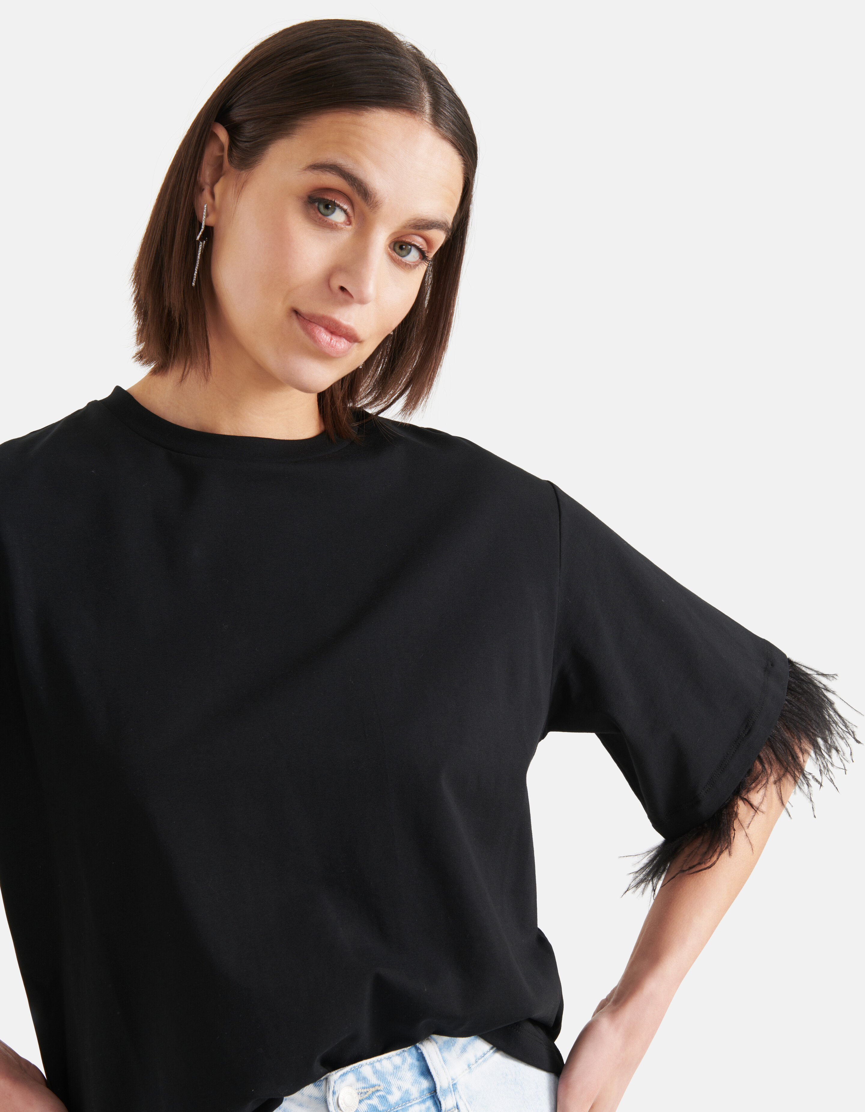 T-Shirt mit Federn Schwarz SHOEBY WOMEN