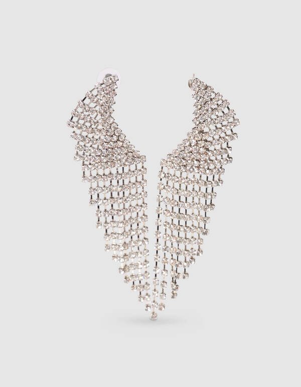 Große Welle Strass Ohrringe Silber SHOEBY ACCESSOIRES