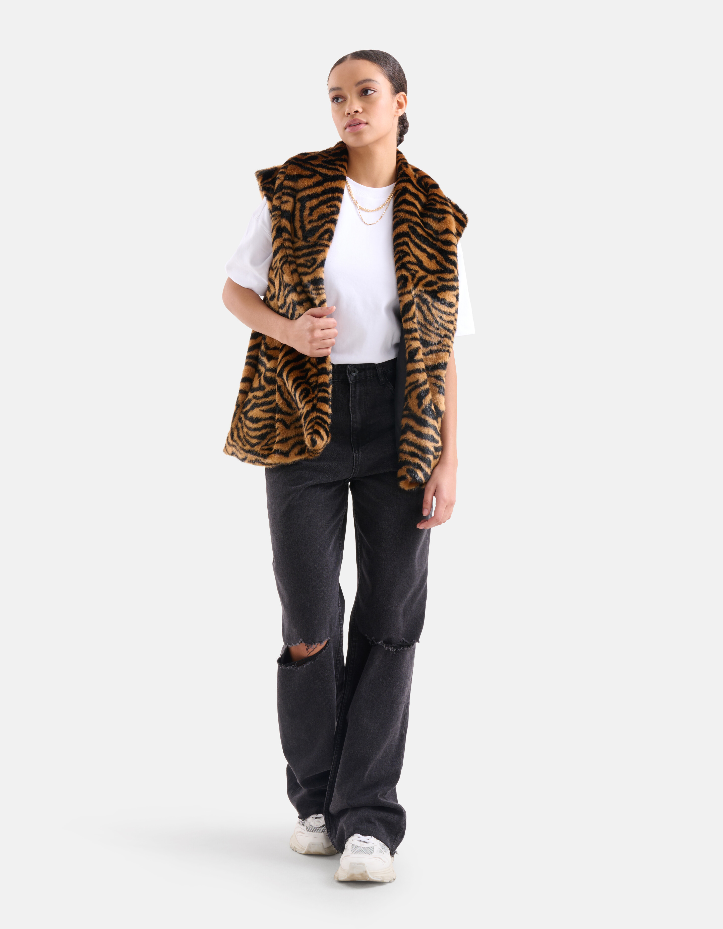 Gilet in Pelzoptik mit Tigerdruck Braun SHOEBY WOMEN