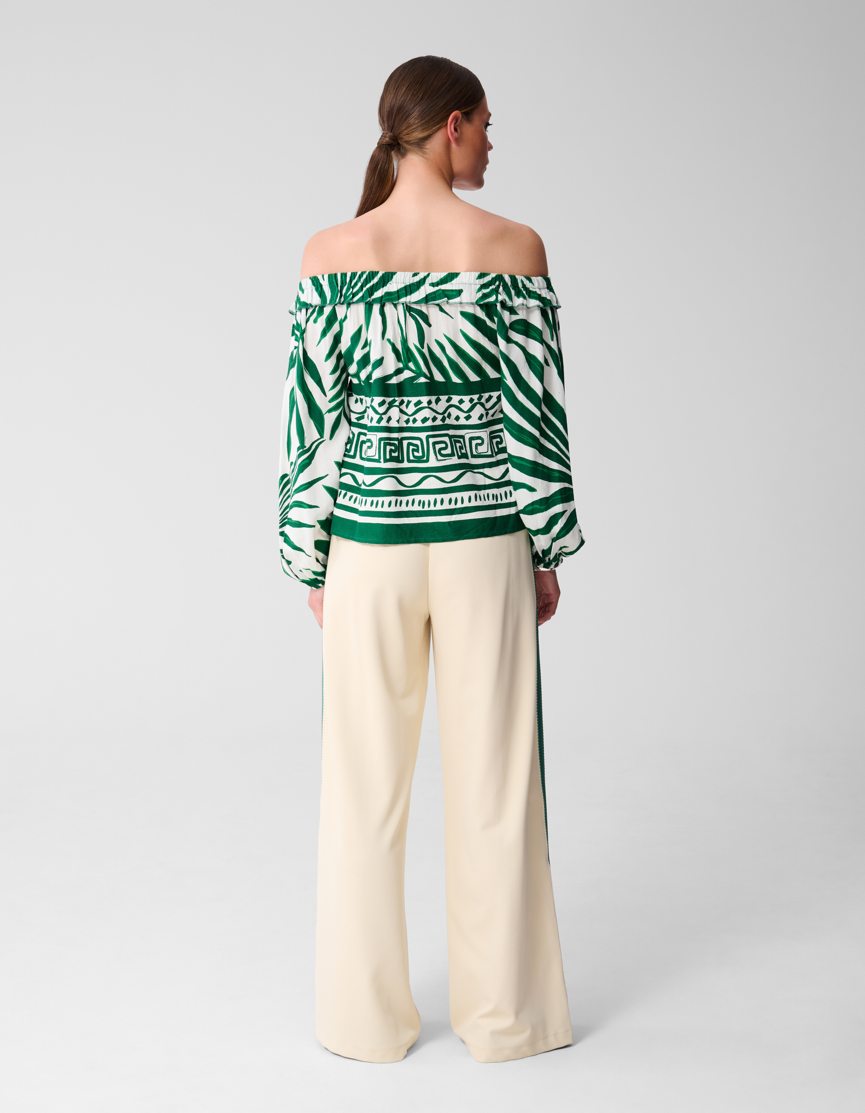 Bedrucktes schulterfreies Top mit Palme Grün SHOEBY WOMEN