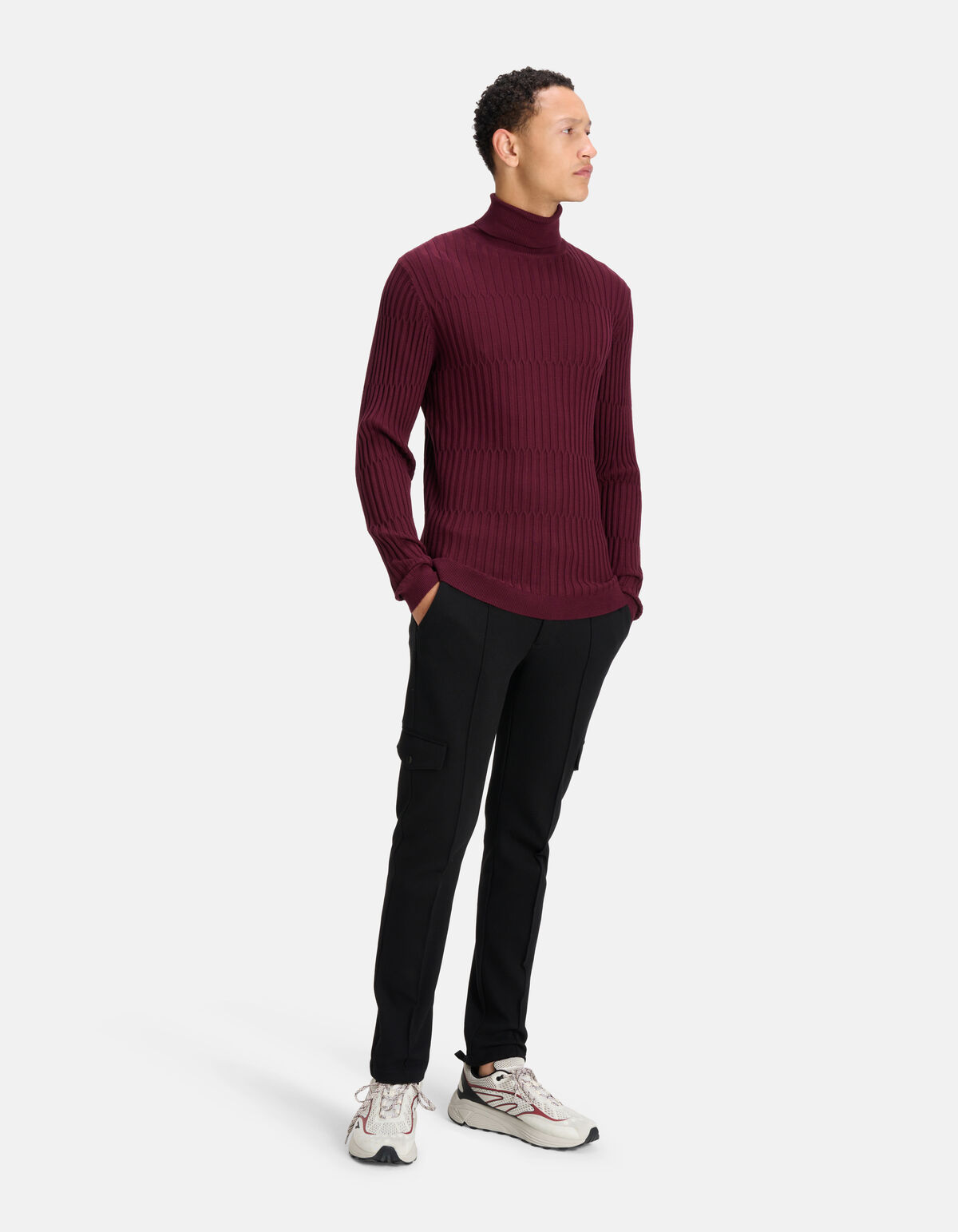 Gestreifter Rollkragenpullover Dunkelrot SHOEBY MEN