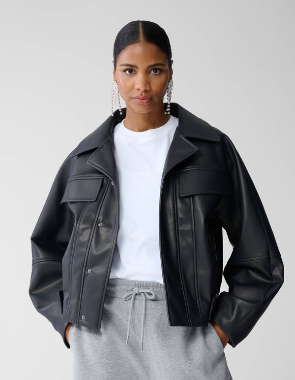 Oversized vegane Lederjacke Schwarz von Fred SHOEBY WOMEN