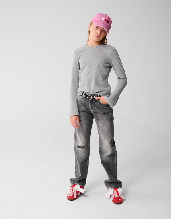 Strass Longsleeve Top Hellgrau SHOEBY GIRLS