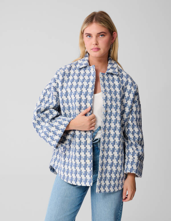 Jacquard Ruitenmuster Jacke Blau SHOEBY WOMEN