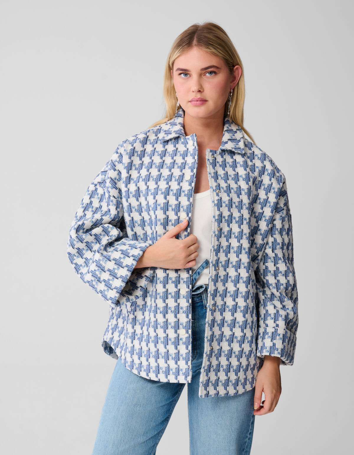 Jacquard Ruitenmuster Jacke Blau SHOEBY WOMEN
