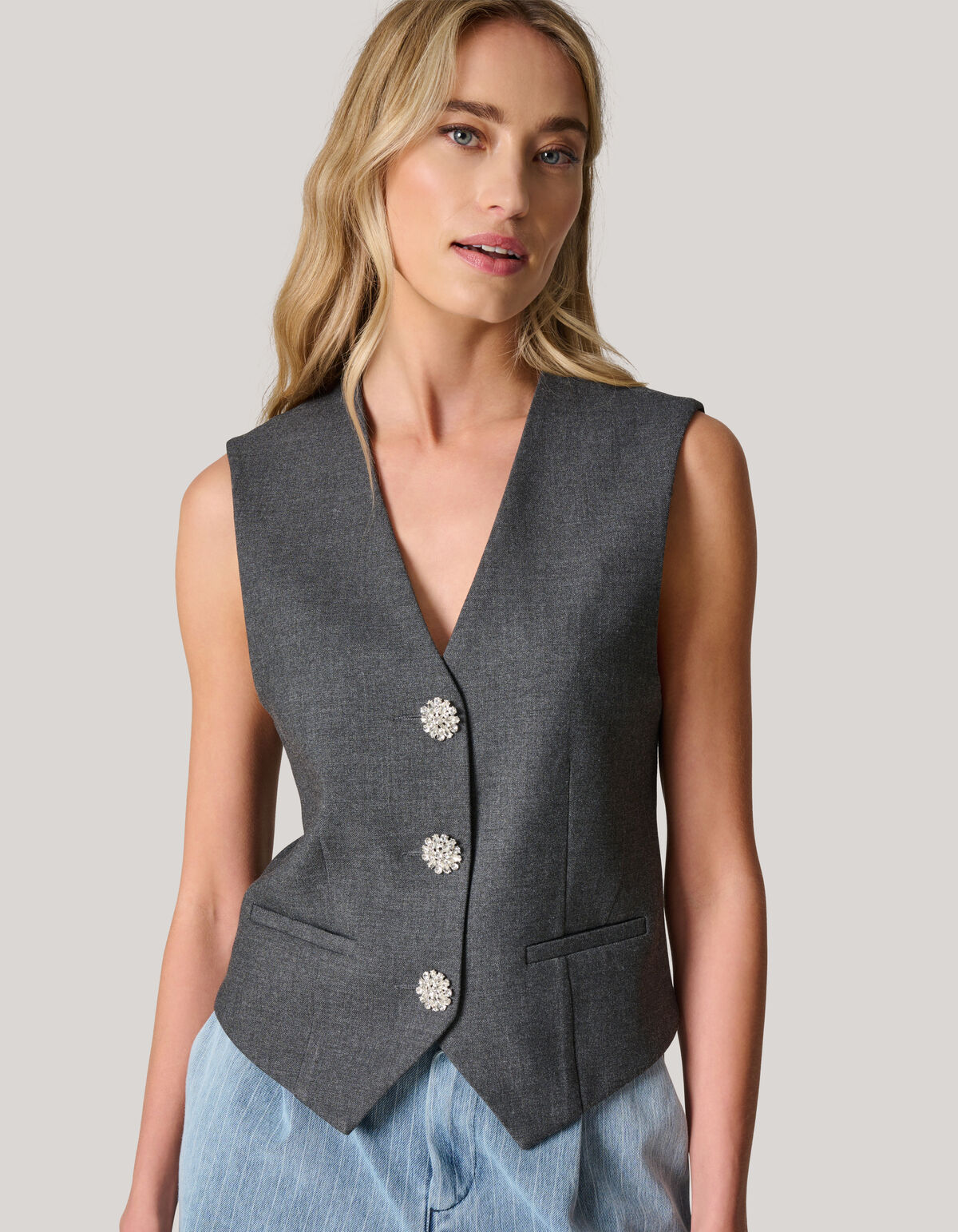Strass-Knopfleiste Gilet Grau SHOEBY WOMEN