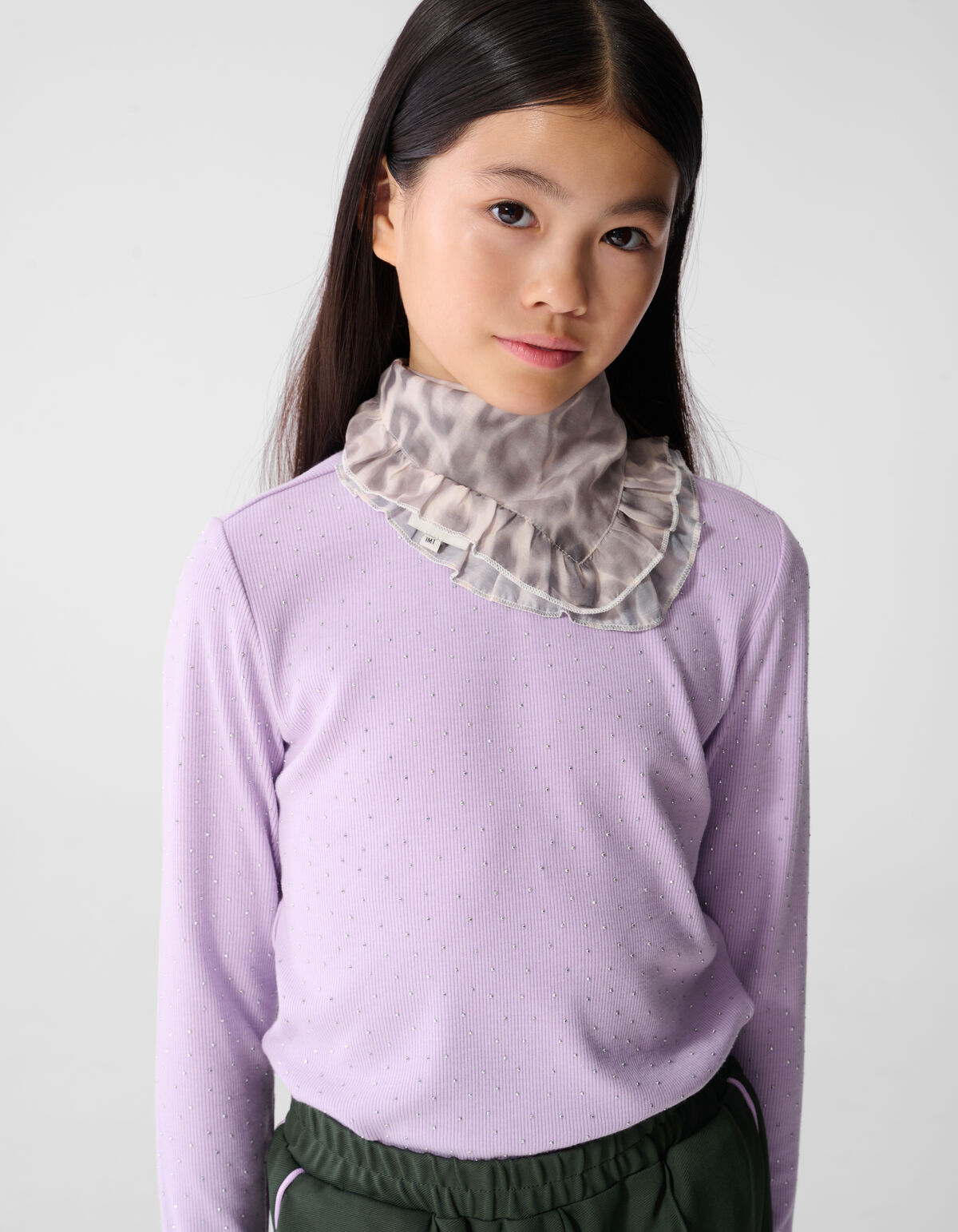 Strass-Ripp-Langarm-Top Hellviolette SHOEBY GIRLS