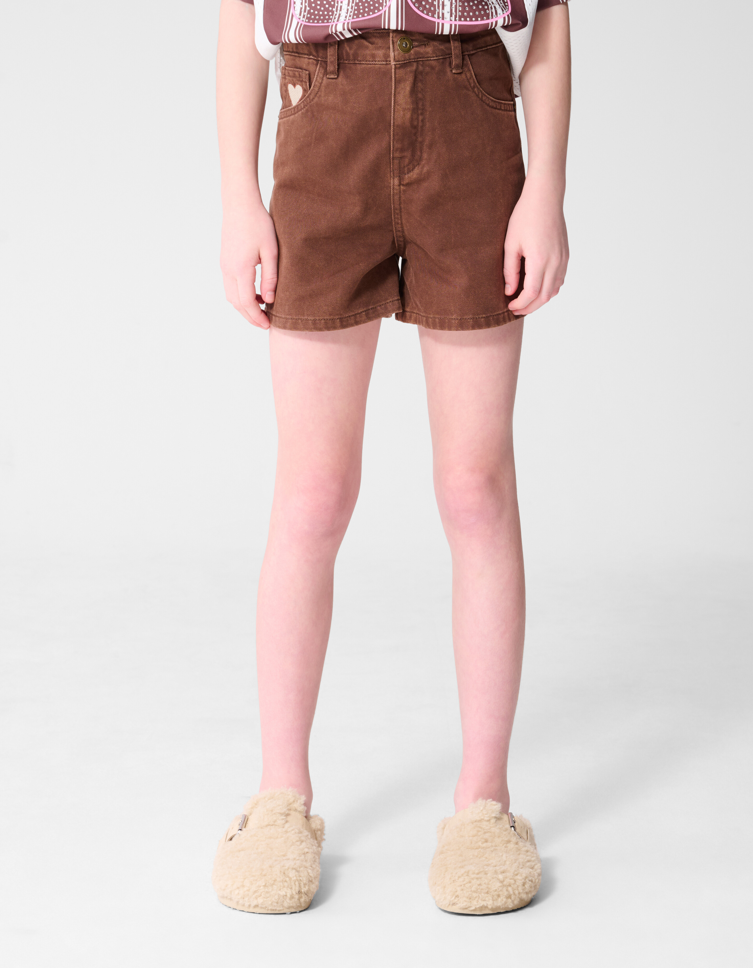 Herz Stickerei Jeansshorts Braun SHOEBY GIRLS