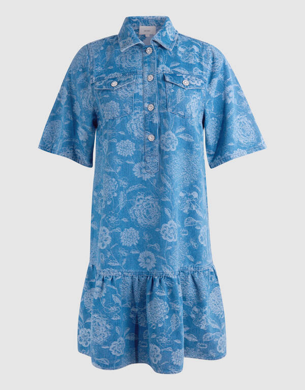 Denim Jacquard Midikleid Blau SHOEBY WOMEN