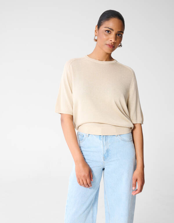Kurzarm Glitzerpullover Sand SHOEBY WOMEN
